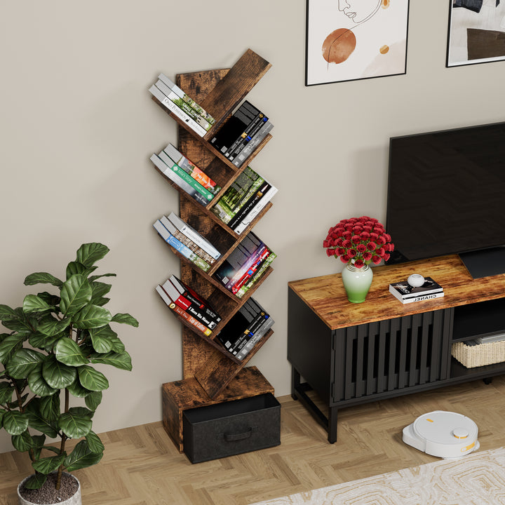 9-Tier Tree Bookshelf with Drawer