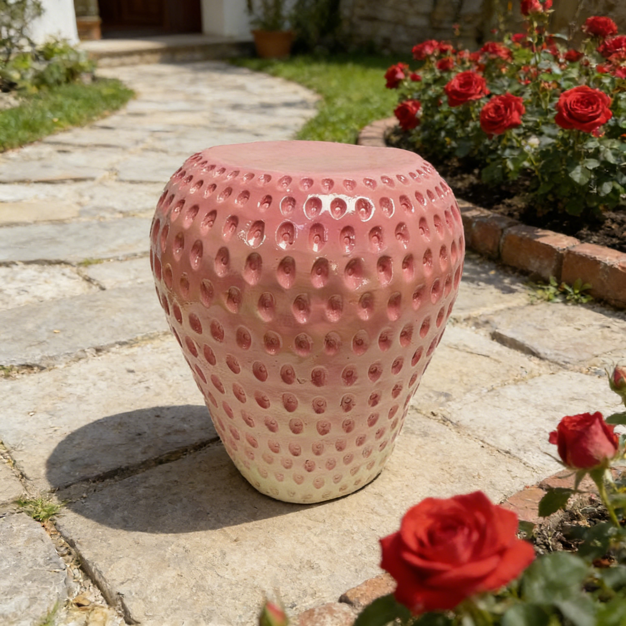 Strawberry Fruit Stool, 13.4" Oversized Resin Stool, Side Table