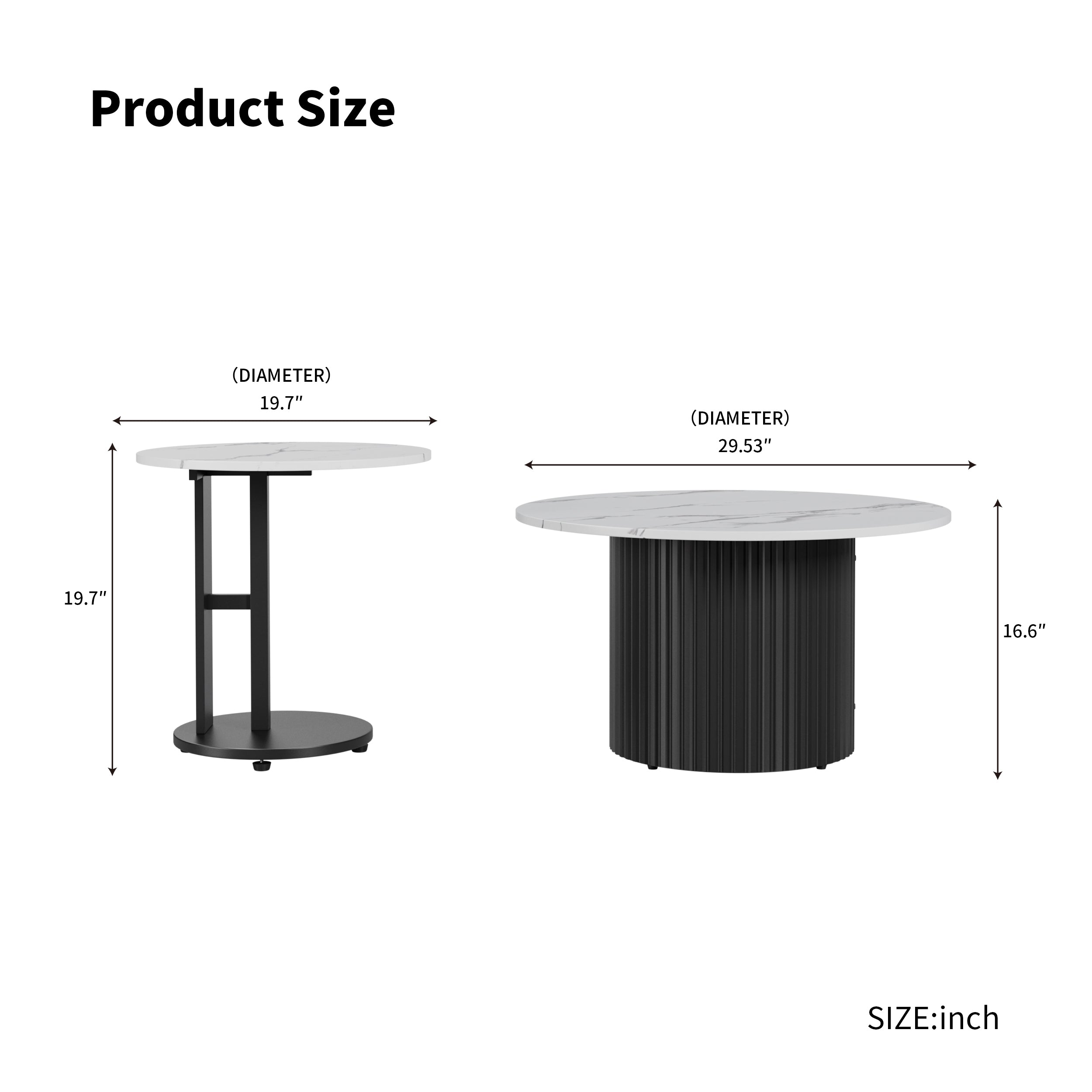Coffee Table Set of 3, Modern Nesting Coffee Tables with Faux Marble Top and Metal Legs, Round Coffee & Side Tables with Ribbed Design for Living Room, Small Space Apartment