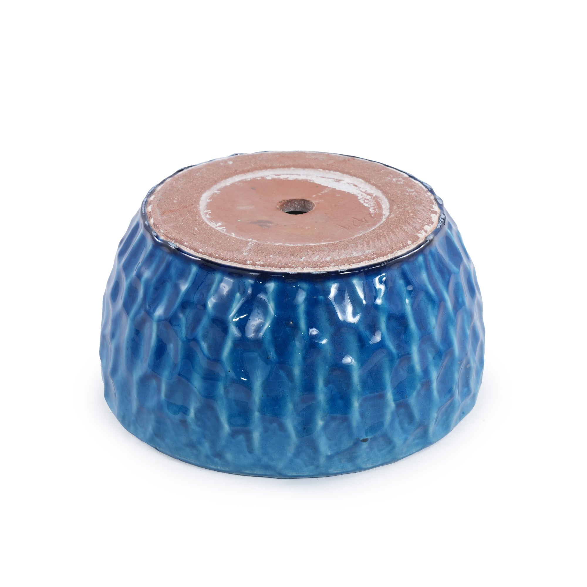 Handmade Ceramic Planter Set of 3, 15"/12"/10" Diameter, Glossy Lake Blue Hammered Texture, for Succulents & Violets, Indoor/Outdoor Use on Windowsill & Bookshelf, Breathable Clay