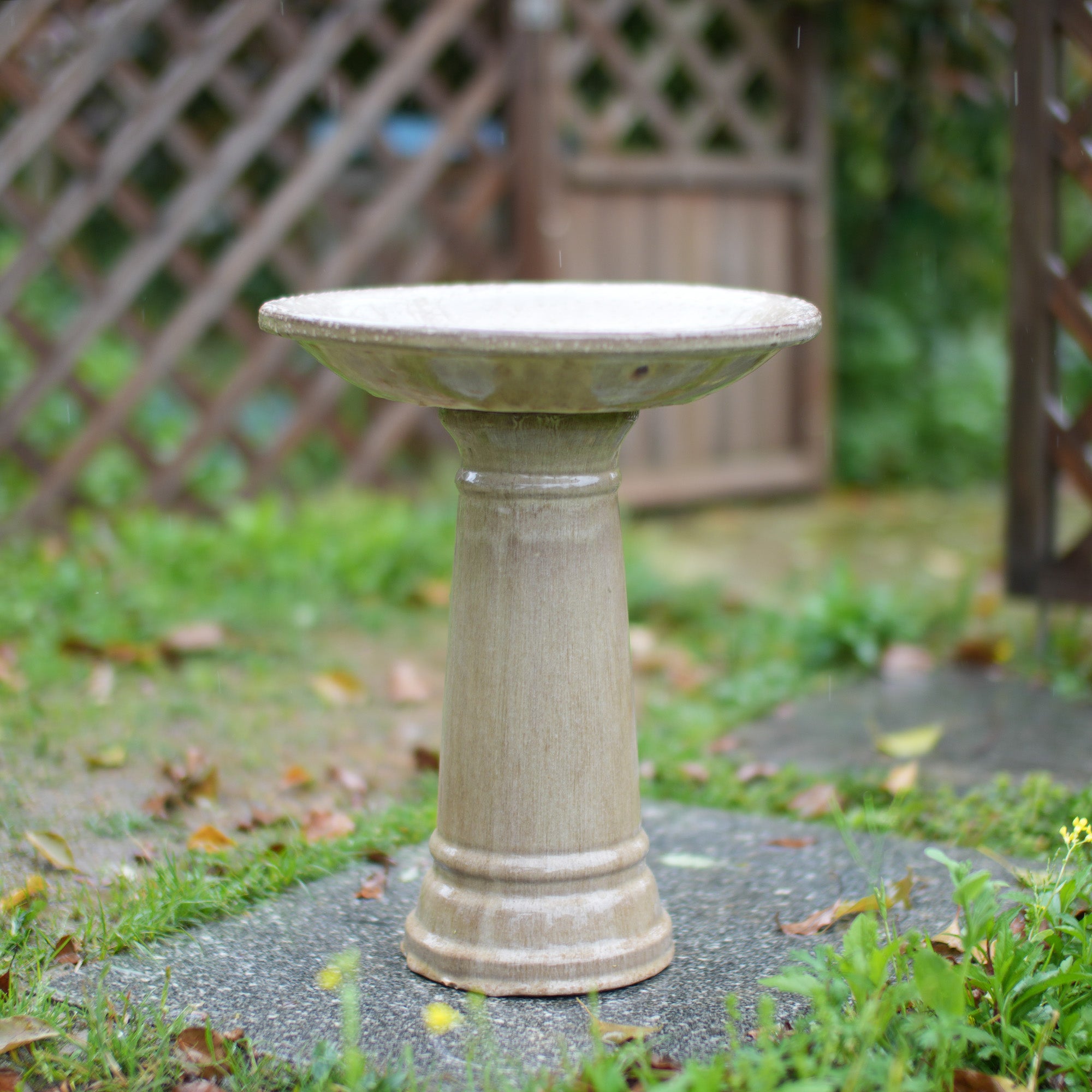 Ceramic Bird Bath for Outdoor Garden, 12.2 Inch Diameter Pedestal Birdbath, Vintage Khaki Glazed Tall Bird Bath Bowl, Backyard Patio Yard Wild Bird Water Feeder Decor