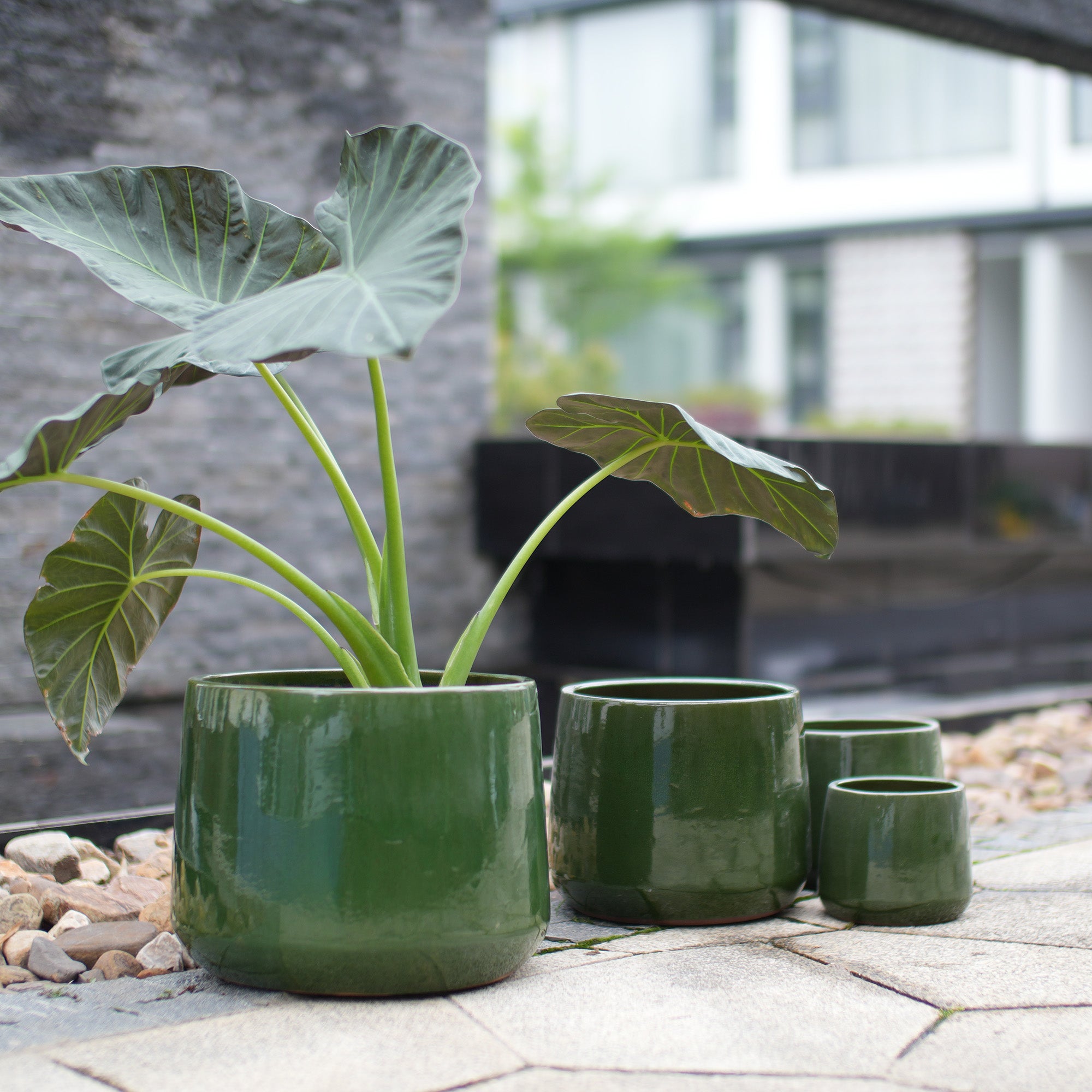 Handmade Solid Glazed Ceramic Planter Set of 4, 14/11/9/7 Inch Diameter, for Succulents and Cacti, Outdoor Garden & Indoor Stairs Use, Breathable Clay with Drainage Holes
