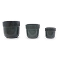 Handmade Ceramic Planter Set of 3, 15/12/9 Inch Diameter, Dark Green Vertical Ribbed Pattern, for Succulents Indoor/Outdoor Use on Windowsill & Bookshelf, Breathable Clay