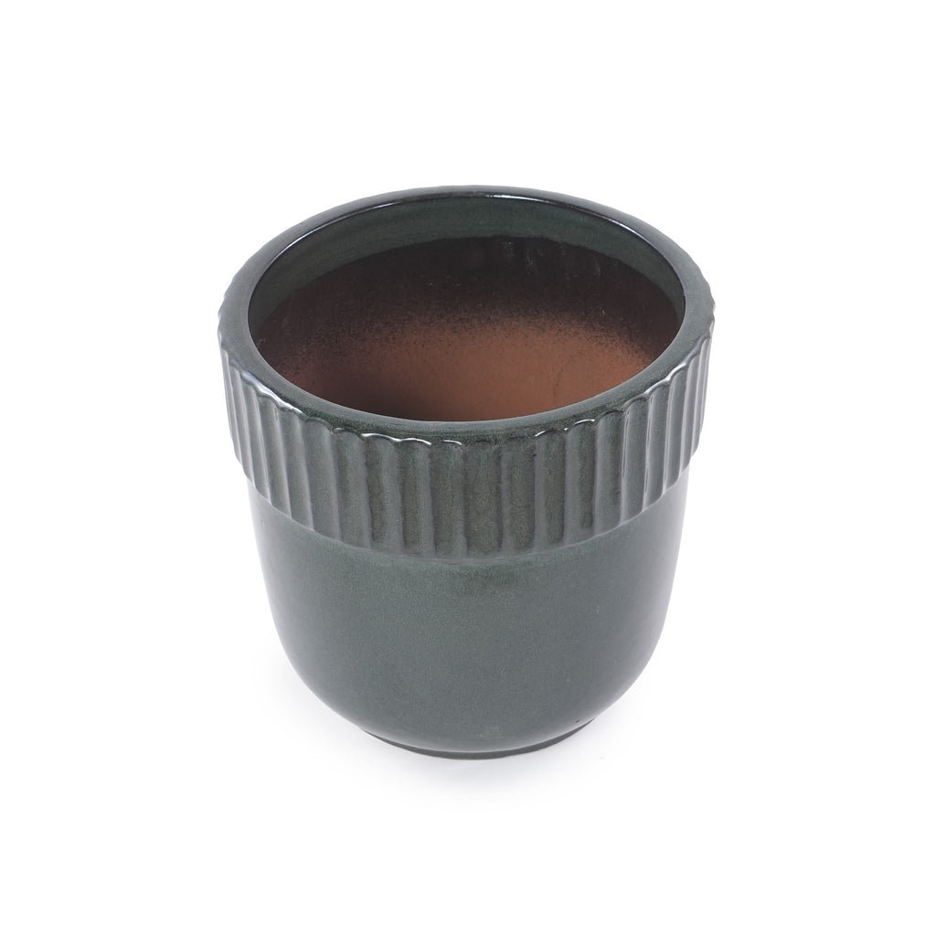 Handmade Ceramic Planter Set of 3, 15/12/9 Inch Diameter, Dark Green Vertical Ribbed Pattern, for Succulents Indoor/Outdoor Use on Windowsill & Bookshelf, Breathable Clay