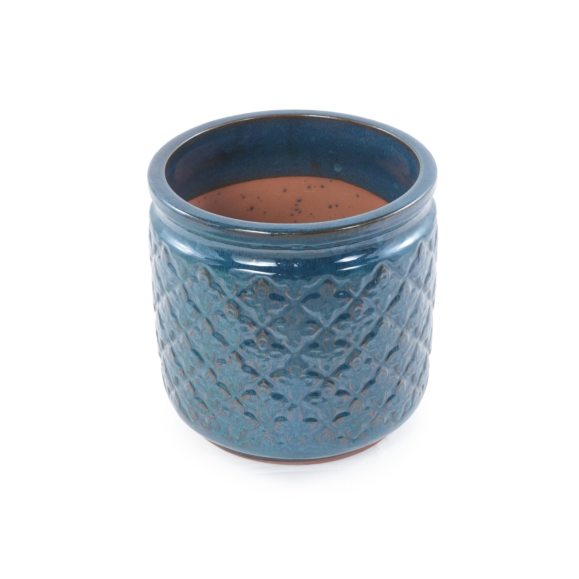 Handmade Ceramic Flower Pot Set of 3, 15/12/9 Inch Diameter, Navy Blue with Geometric Pattern, for Orchids Indoor/Outdoor Use on Windowsill & Bookshelf, Breathable Clay