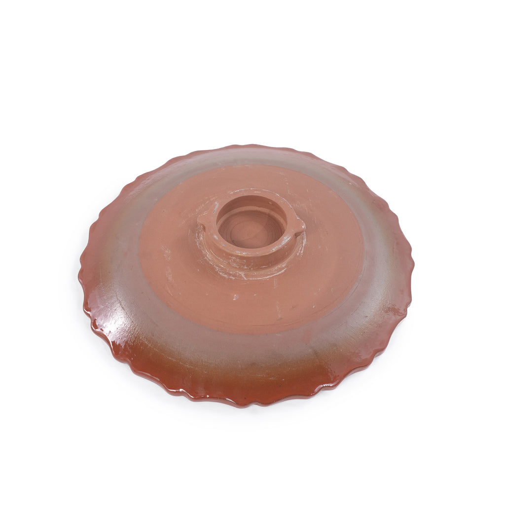 Handmade glazed ceramic bird bath, 17"scalloped tray & 18" pedestal base, rust red off-white gradient glaze outdoor bird feeder for yard, lawn, patio & backyard