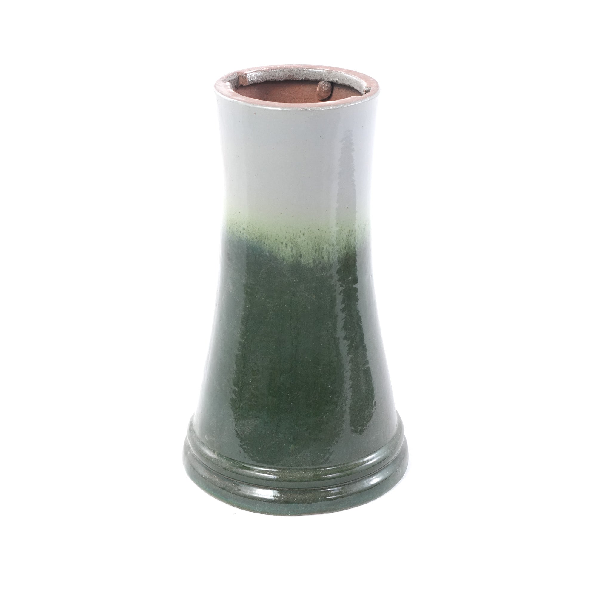 Handmade glazed ceramic bird bath, 17" concentric ripple embossed tray & 18" pedestal base, white to sage green ombre gradient glaze outdoor bird feeder for yard, lawn, patio & backyard