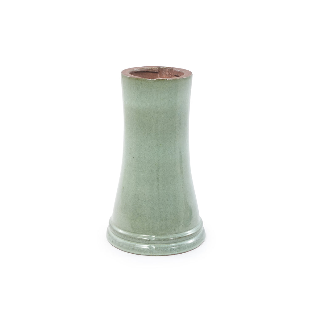 Handmade glazed ceramic bird bath, 17" swirling scroll embossed tray & 18" pedestal base, sage green gradient glaze outdoor bird feeder for yard, lawn, patio & backyard