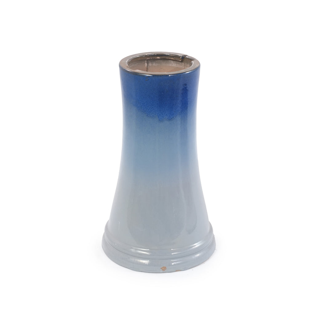 Handmade glazed ceramic bird bath, 17" concentric ripple embossed tray & 18" pedestal base, white to sapphire blue ombre gradient glaze outdoor bird feeder for yard, lawn, patio & backyard