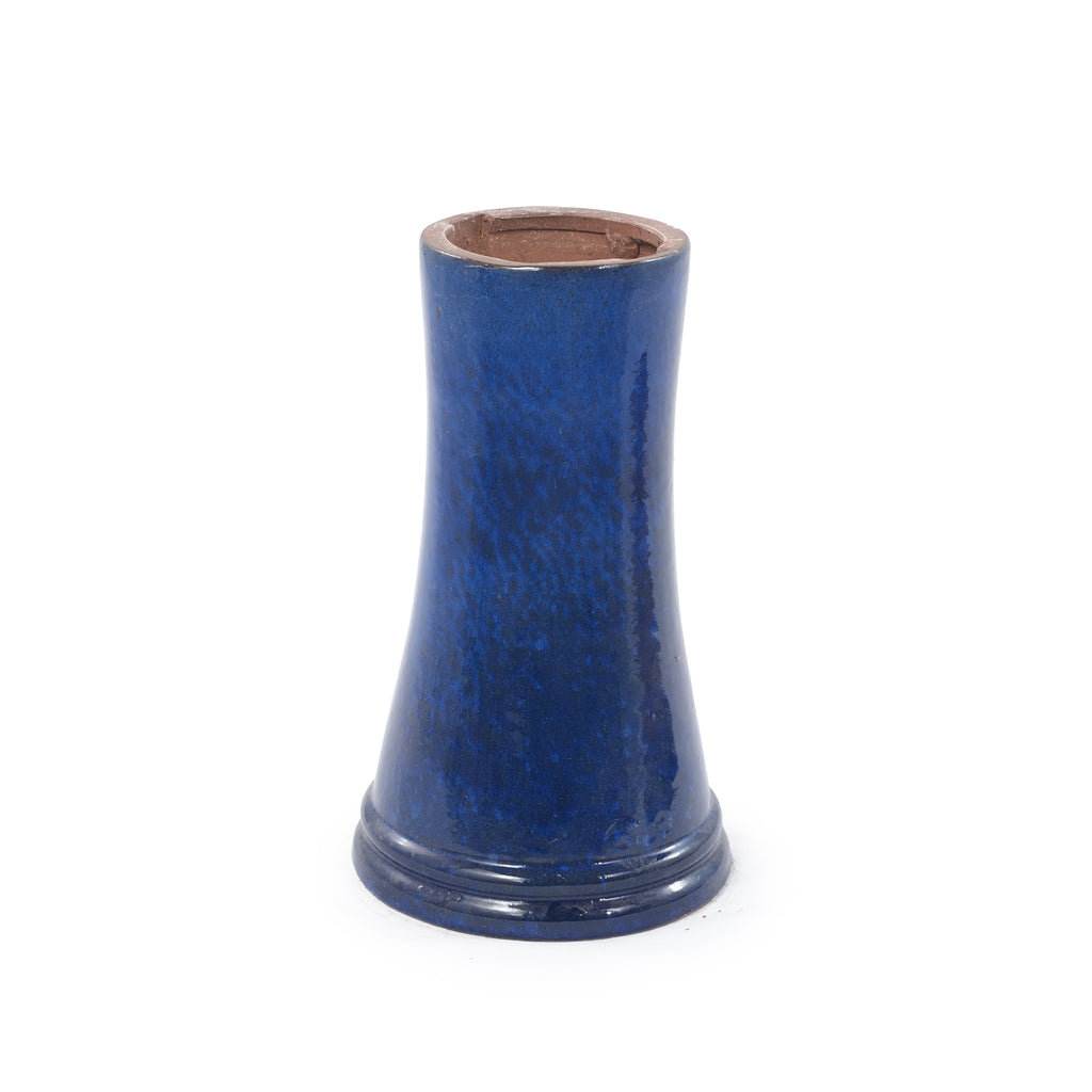 Handmade glazed ceramic bird bath, 17" swirling scroll embossed tray & 18" pedestal base, sapphire blue gradient glaze outdoor bird feeder for yard, lawn, patio & backyard