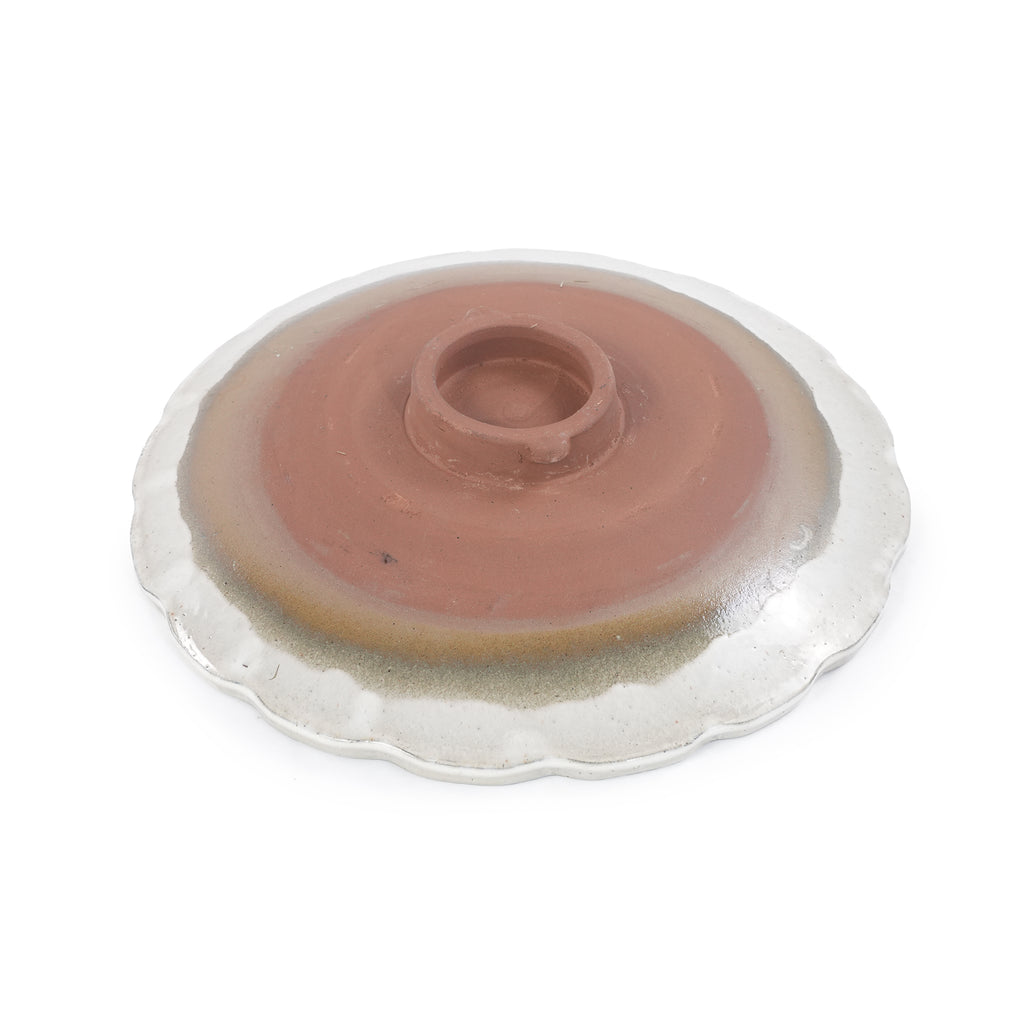 Handmade glazed ceramic bird bath, 17" concentric lotus embossed tray & 18" pedestal base, deep blue pale white gradient glaze outdoor bird feeder for yard, lawn, patio & backyard