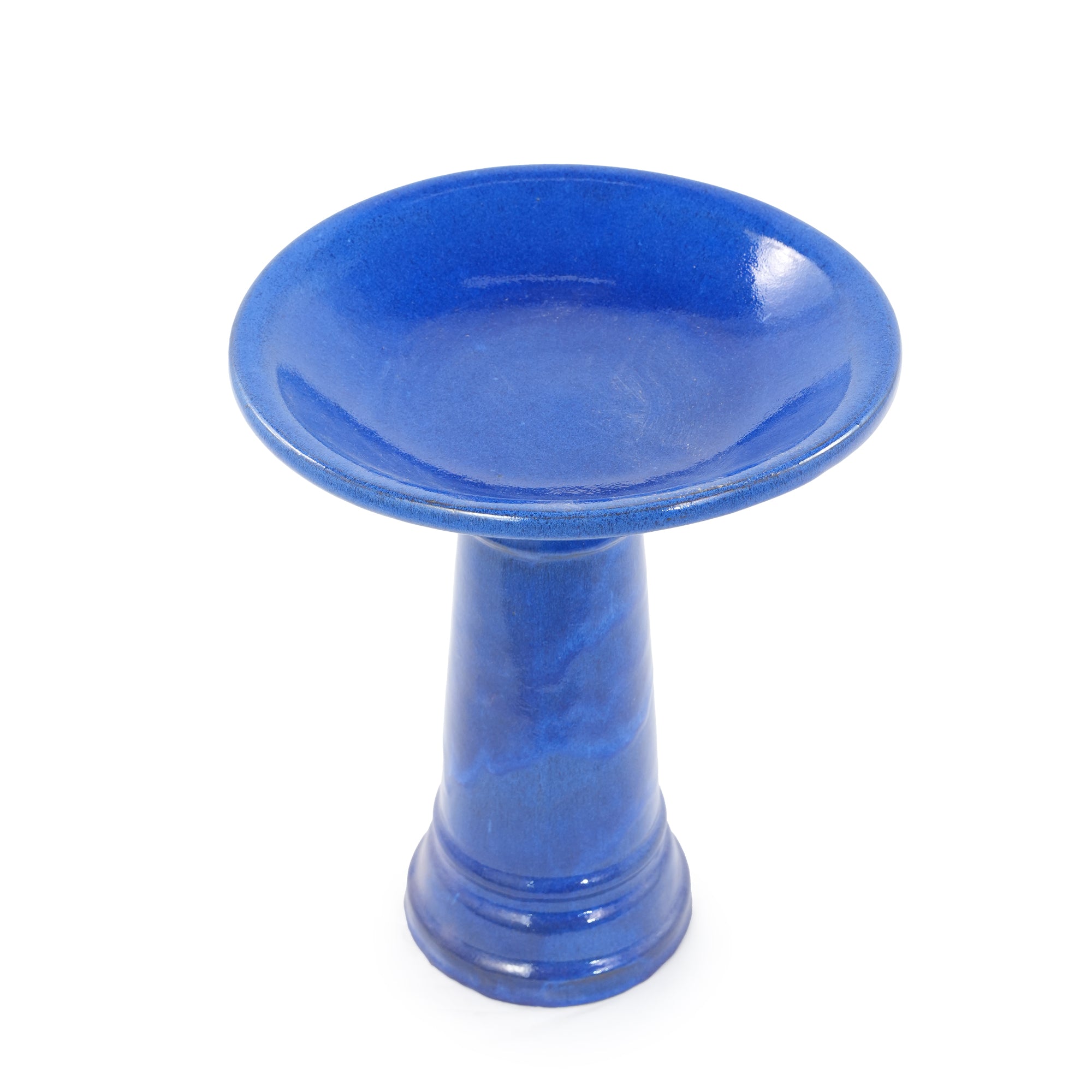Ceramic Pedestal Bird Bath for Outdoor Garden, 12.2 Inch Diameter Vintage Sapphire Blue Birdbath, Tall Backyard Patio Wild Bird Water Feeder Yard Decor