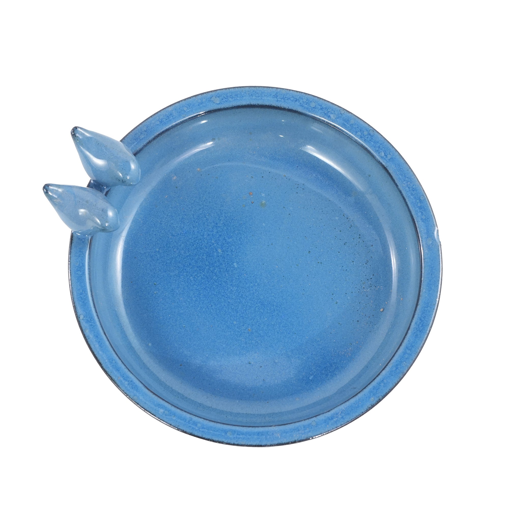 Handmade Ceramic Bird Bath, 11.8 Inch Blue Outdoor Bird Bath Bowl with Vintage Bird Ornaments, Garden Birdbath for Yard, Patio, Backyard Decor, Also Works as Wild Bird Waterer