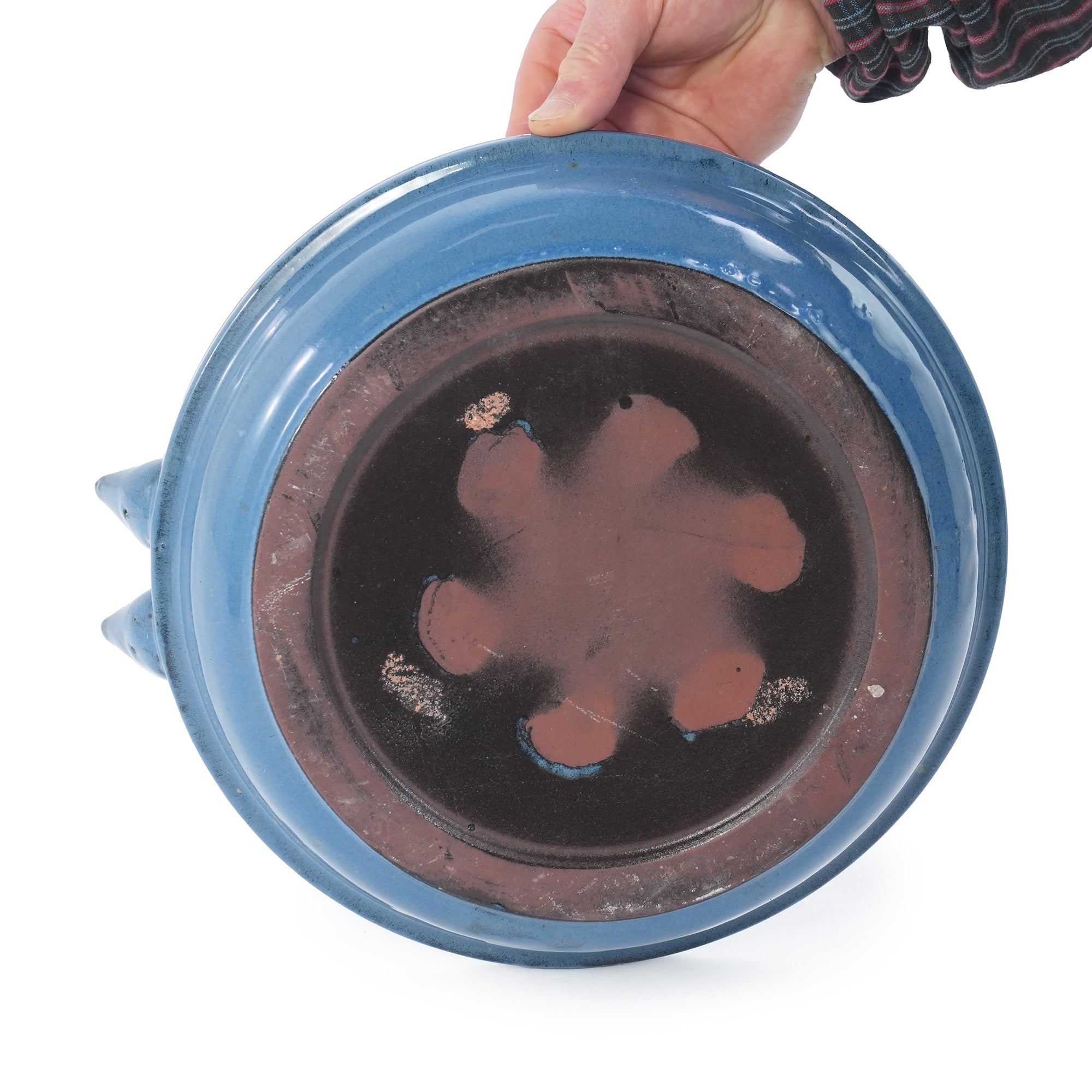 Handmade Ceramic Bird Bath, 11.8 Inch Blue Outdoor Bird Bath Bowl with Vintage Bird Ornaments, Garden Birdbath for Yard, Patio, Backyard Decor, Also Works as Wild Bird Waterer