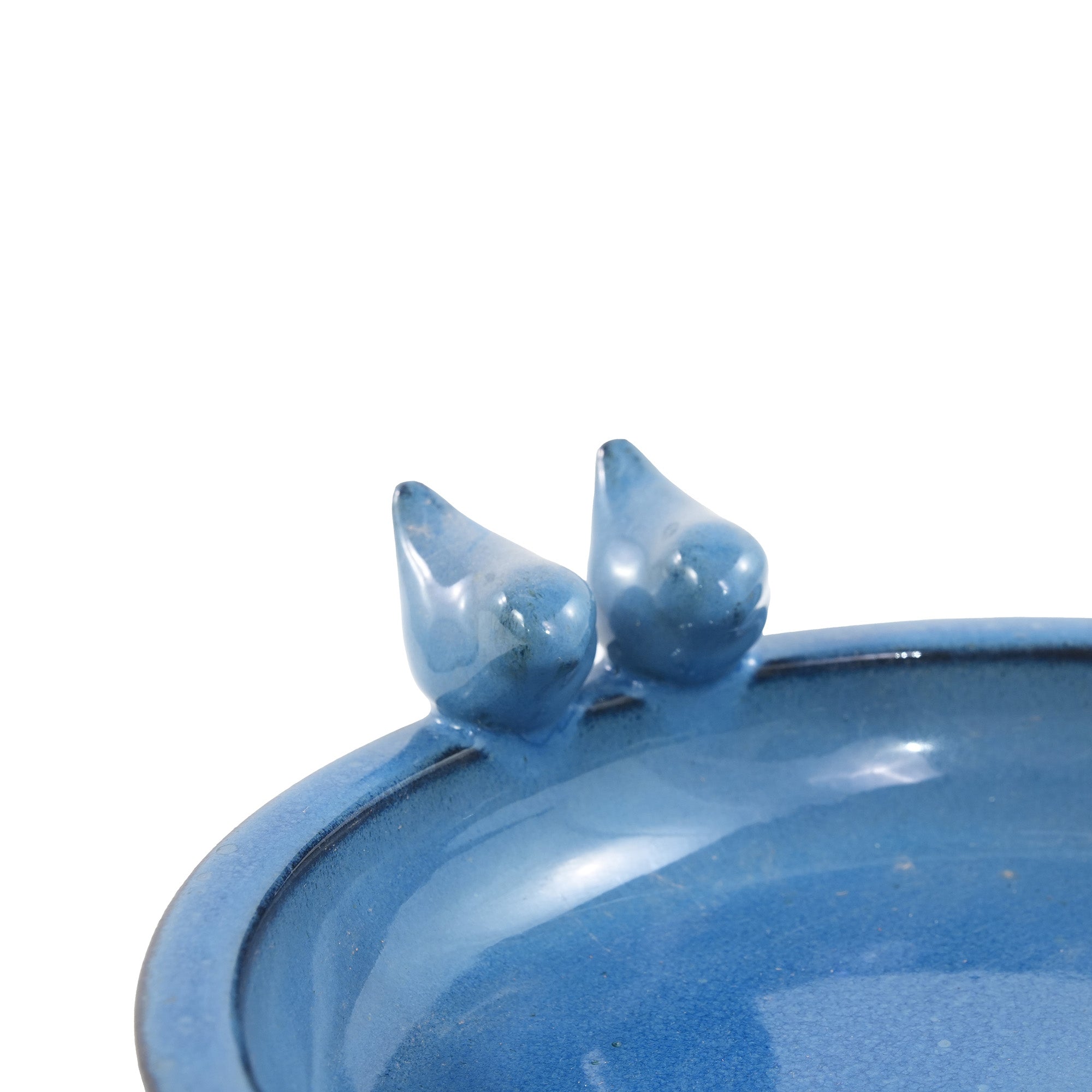 Handmade Ceramic Bird Bath, 11.8 Inch Blue Outdoor Bird Bath Bowl with Vintage Bird Ornaments, Garden Birdbath for Yard, Patio, Backyard Decor, Also Works as Wild Bird Waterer