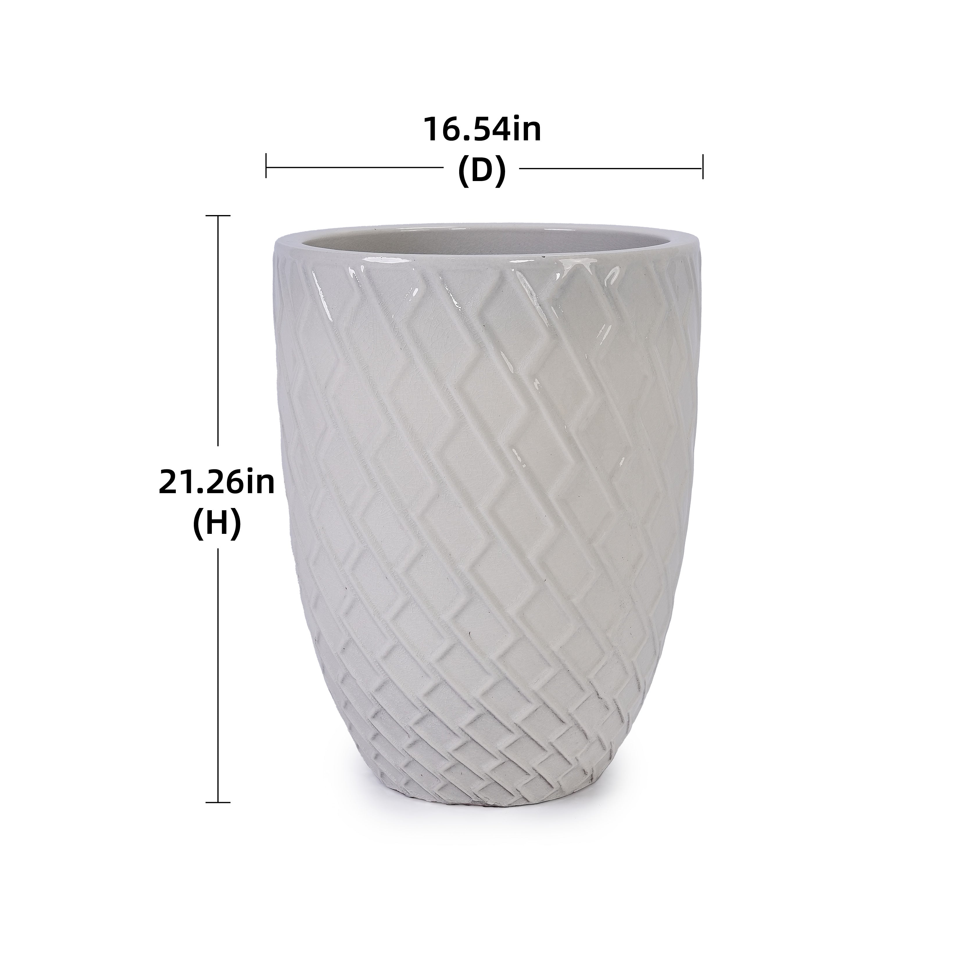 Handmade Ceramic Planter Pot, 17 Inch Diameter, 1 Piece, Cream White with Diamond Pattern, for Monstera Deliciosa and Fiddle Leaf Fig, Indoor/Outdoor Doorway Use, Breathable Clay