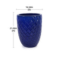 Handmade Ceramic Planter Pot, 17 Inch Diameter, 1 Piece, Sapphire Blue with Diamond Pattern, for Monstera Deliciosa and Fiddle Leaf Fig, Indoor/Outdoor Doorway Use, Breathable Clay