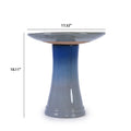 Handmade glazed ceramic bird bath, 17" daisy petal embossed tray & 18" pedestal base, light grey to sapphire blue ombre gradient glaze outdoor bird feeder for yard, lawn, patio & backyard
