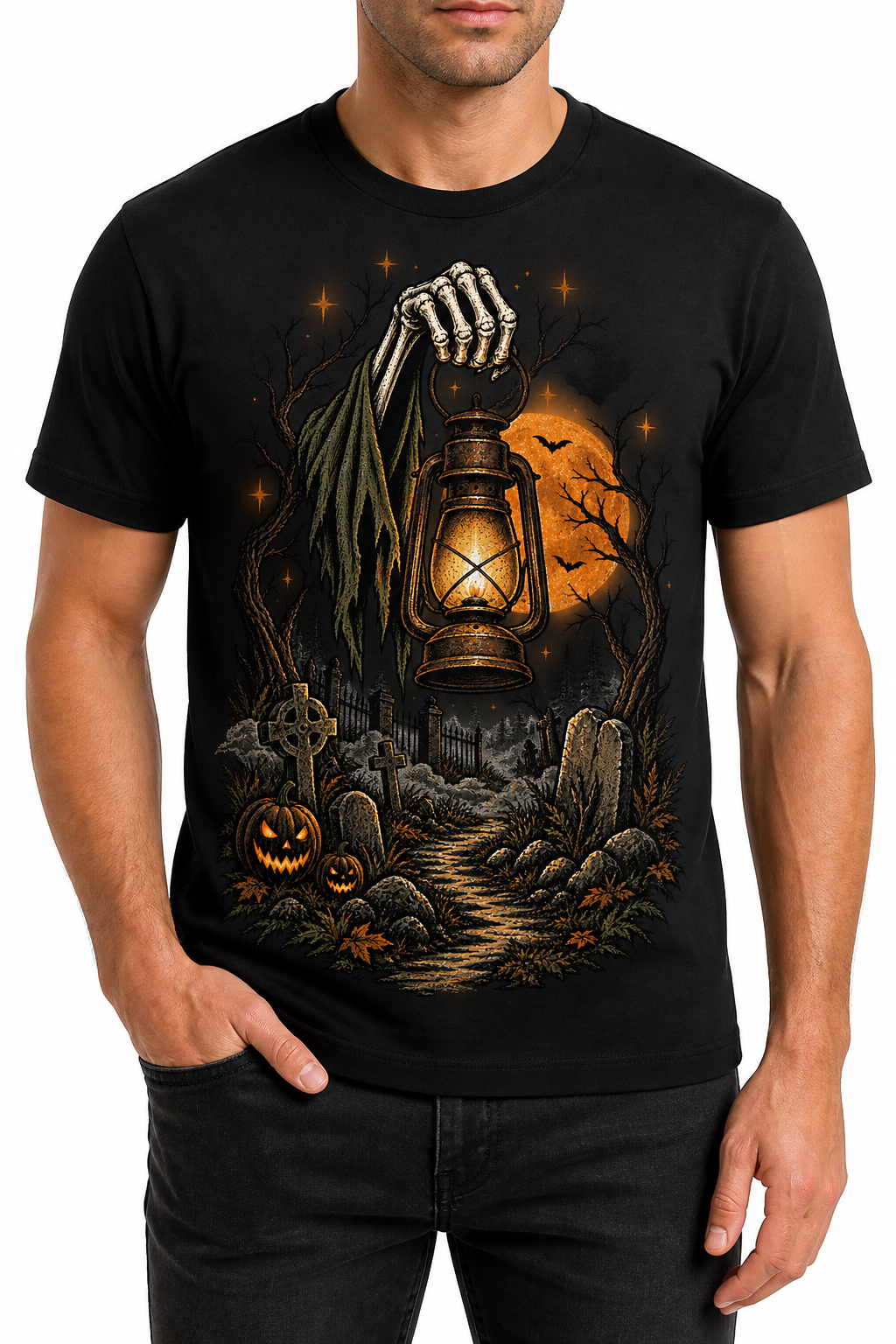 LUVEKON Halloween MEN-02 T-shirt — white-background close front model view