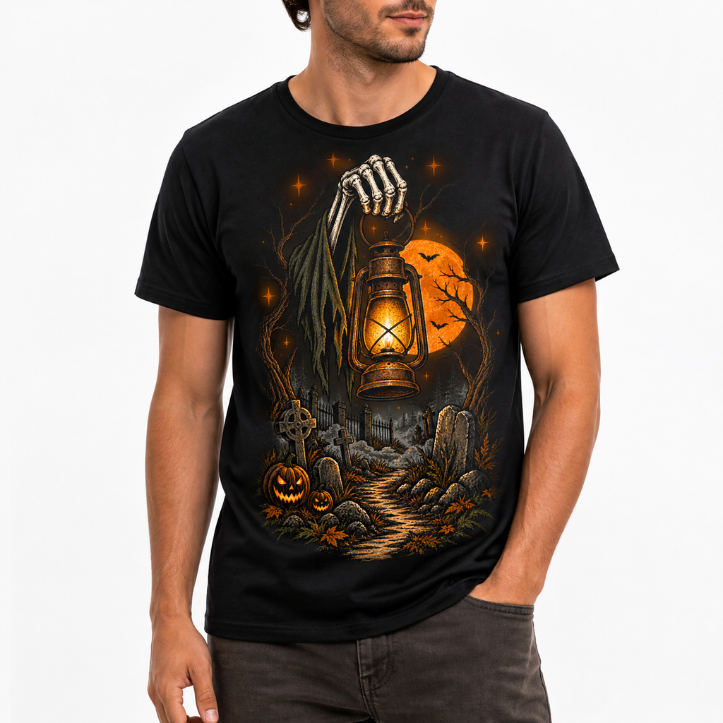 LUVEKON Halloween MEN-02 T-shirt — white-background close three-quarter model view