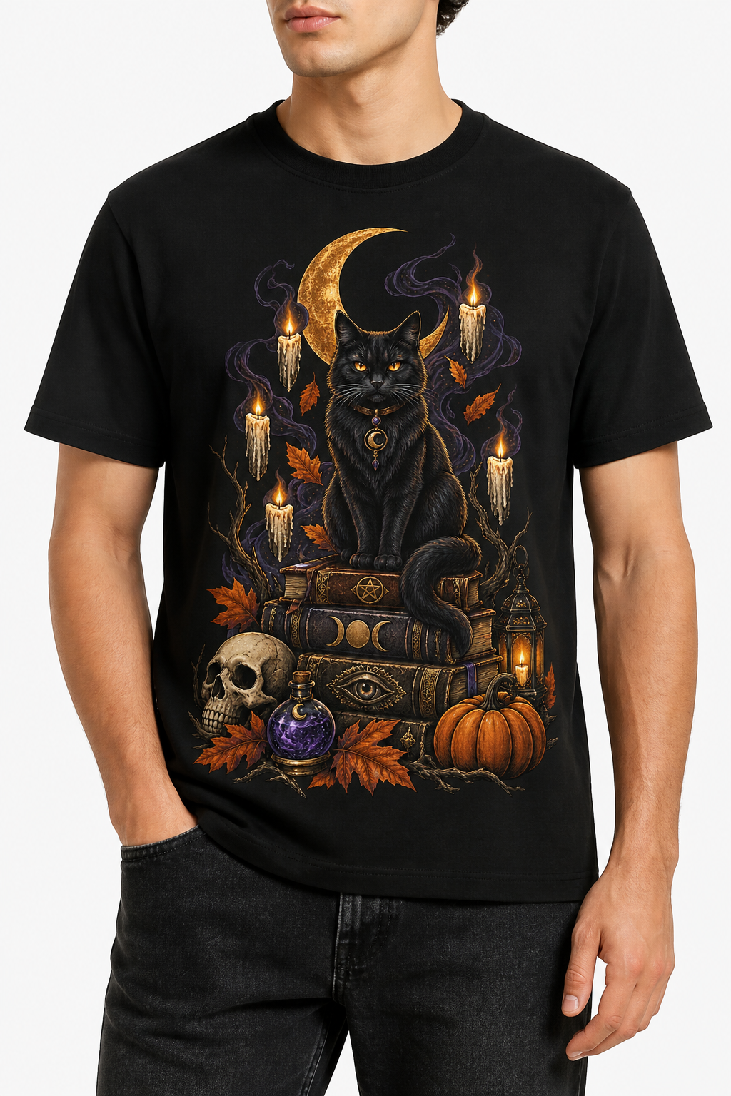 LUVEKON Halloween MEN-03 T-shirt — white-background close front model view