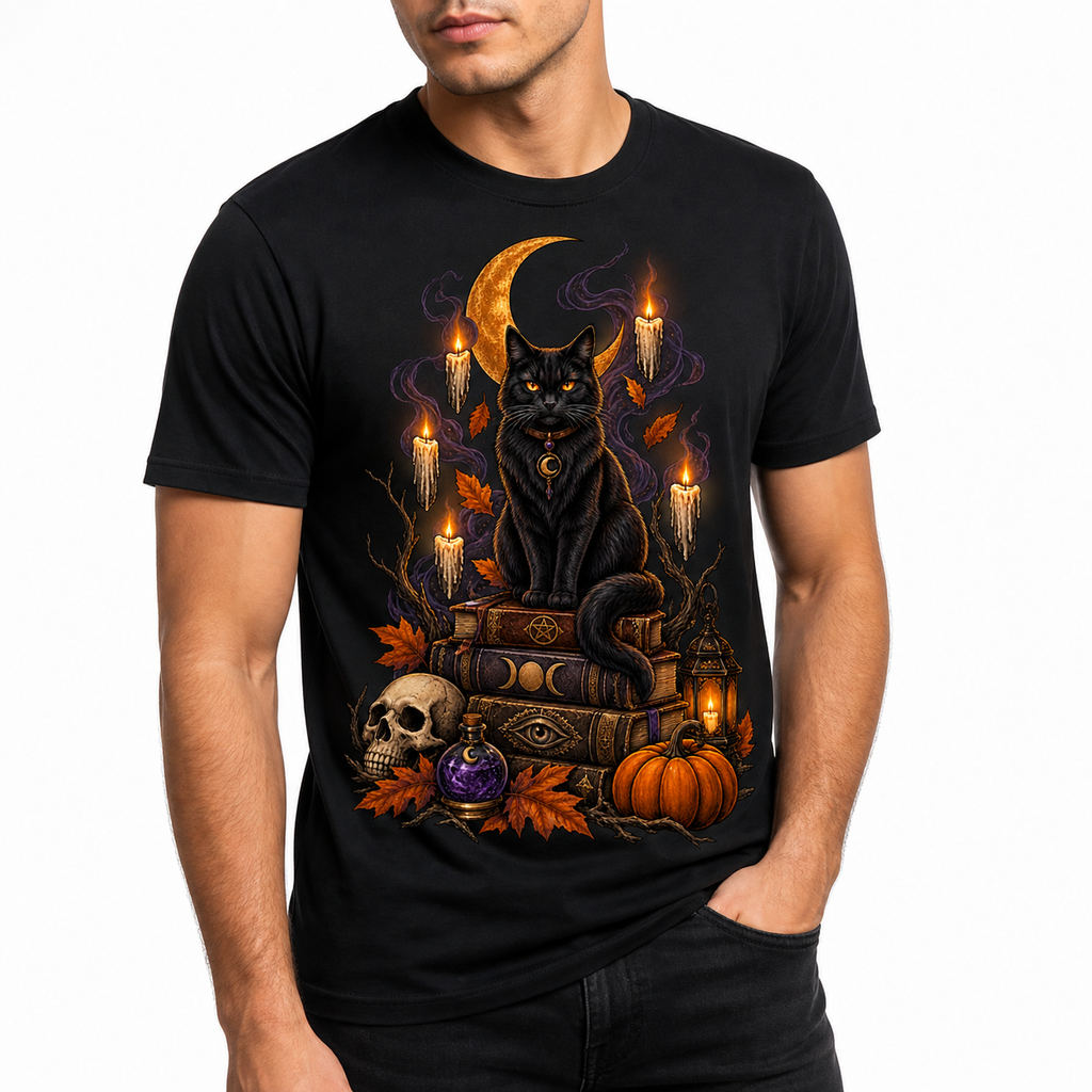 LUVEKON Halloween MEN-03 T-shirt — white-background close three-quarter model view