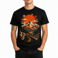 LUVEKON men's retro mountain road graphic T-shirt — front model view