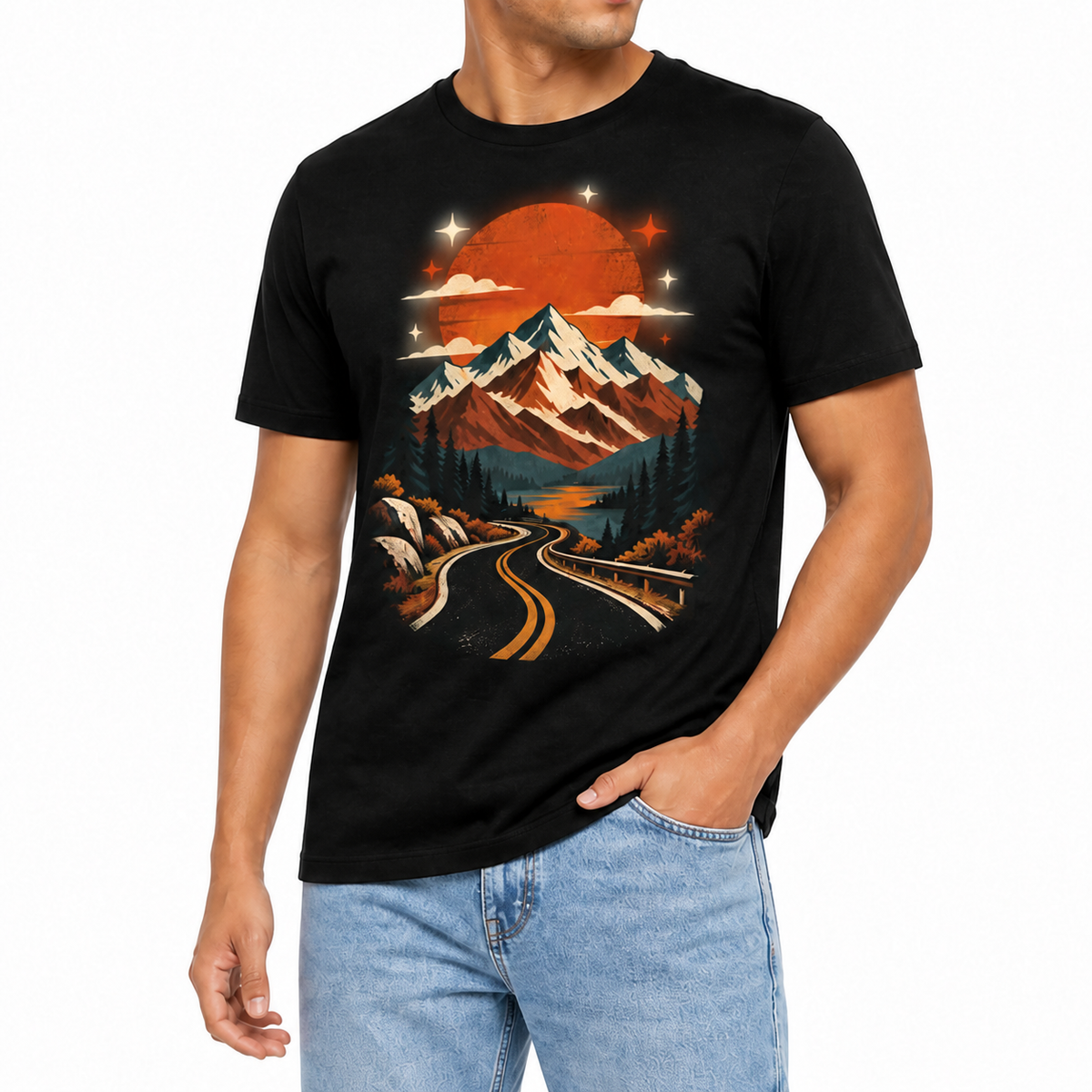 LUVEKON men's graphic T-shirt styled with light blue jeans