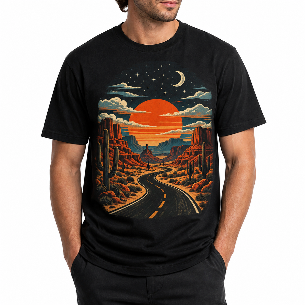 Men's desert stargazer graphic T-shirt — front model view