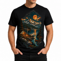 Men's alpine lake camp graphic T-shirt — front model view