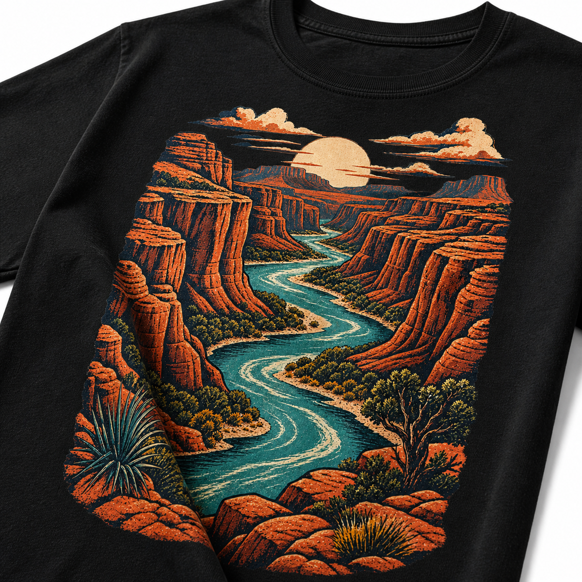 Original canyon river journey and sunset print detail
