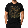 Men's orbiting wildflowers graphic T-shirt — front model view