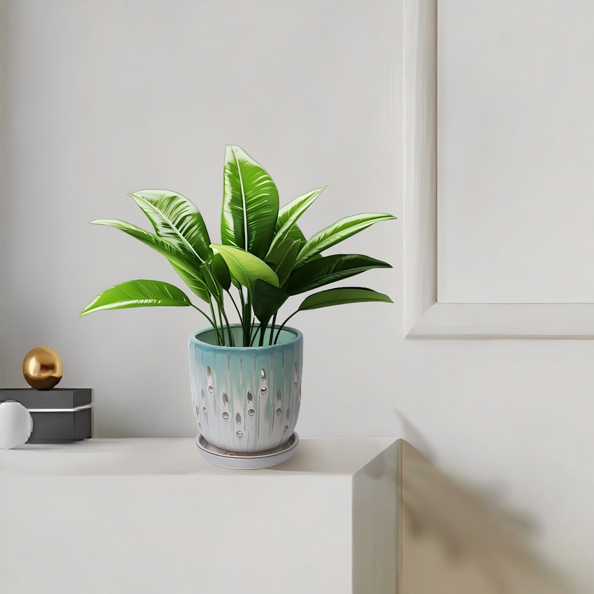 Handmade Green-White Gradient Ceramic Planter Set (7.48"×5.51" & 8.07"×6.1"), Indoor & Outdoor Flower Pots for Orchids, Succulents by Window, Breathable Holes & Lightweight
