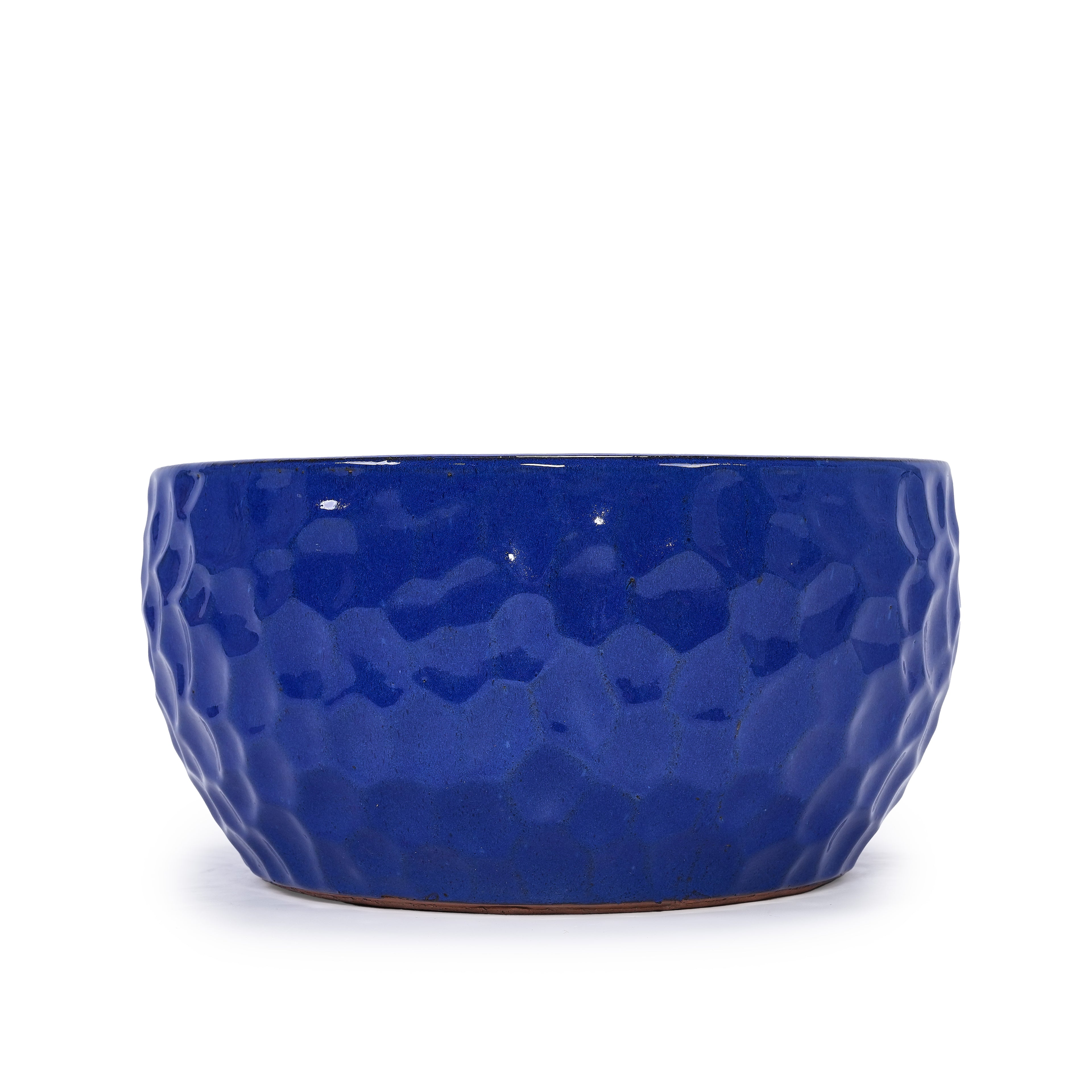 Handmade Ceramic Planter Set of 3, 15"/12"/10" Diameter, Cobalt Blue Hammered Texture, for Succulents & Violets, Indoor/Outdoor Use on Windowsill & Bookshelf, Breathable Clay