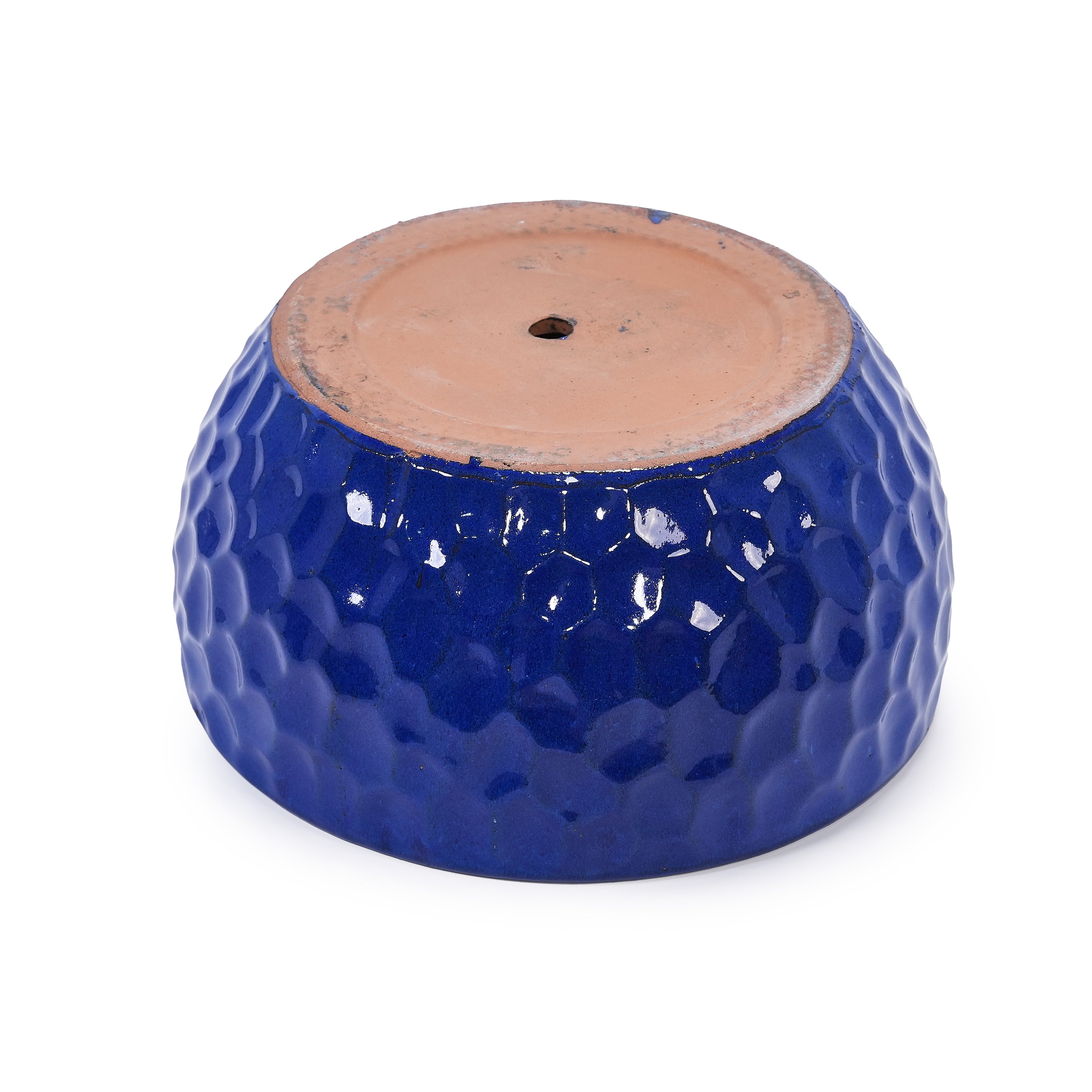 Handmade Ceramic Planter Set of 3, 15"/12"/10" Diameter, Cobalt Blue Hammered Texture, for Succulents & Violets, Indoor/Outdoor Use on Windowsill & Bookshelf, Breathable Clay