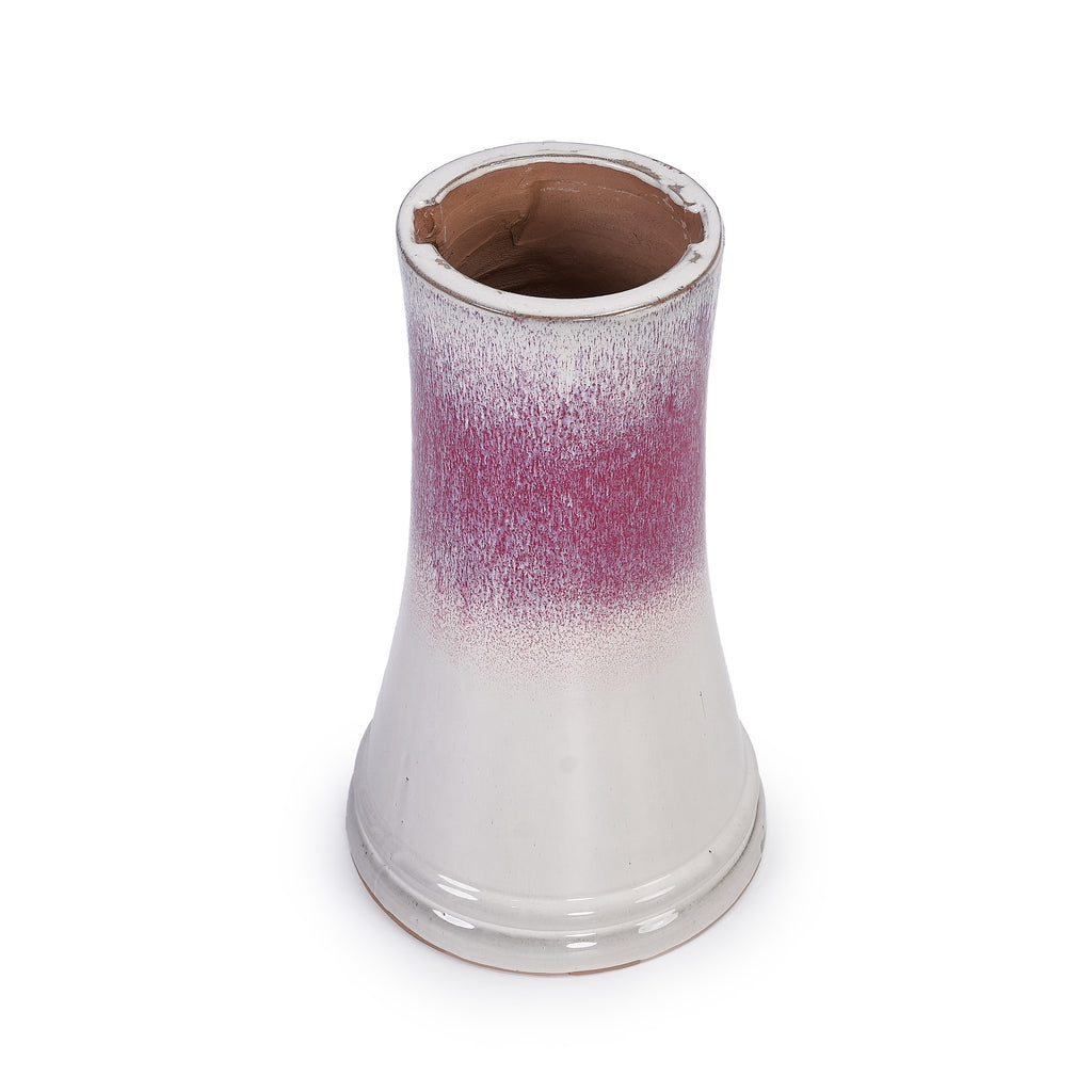 Handmade glazed ceramic bird bath, 17" concentric ripple embossed tray & 18" pedestal base, white to rose ombre gradient glaze outdoor bird feeder for yard, lawn, patio & backyard