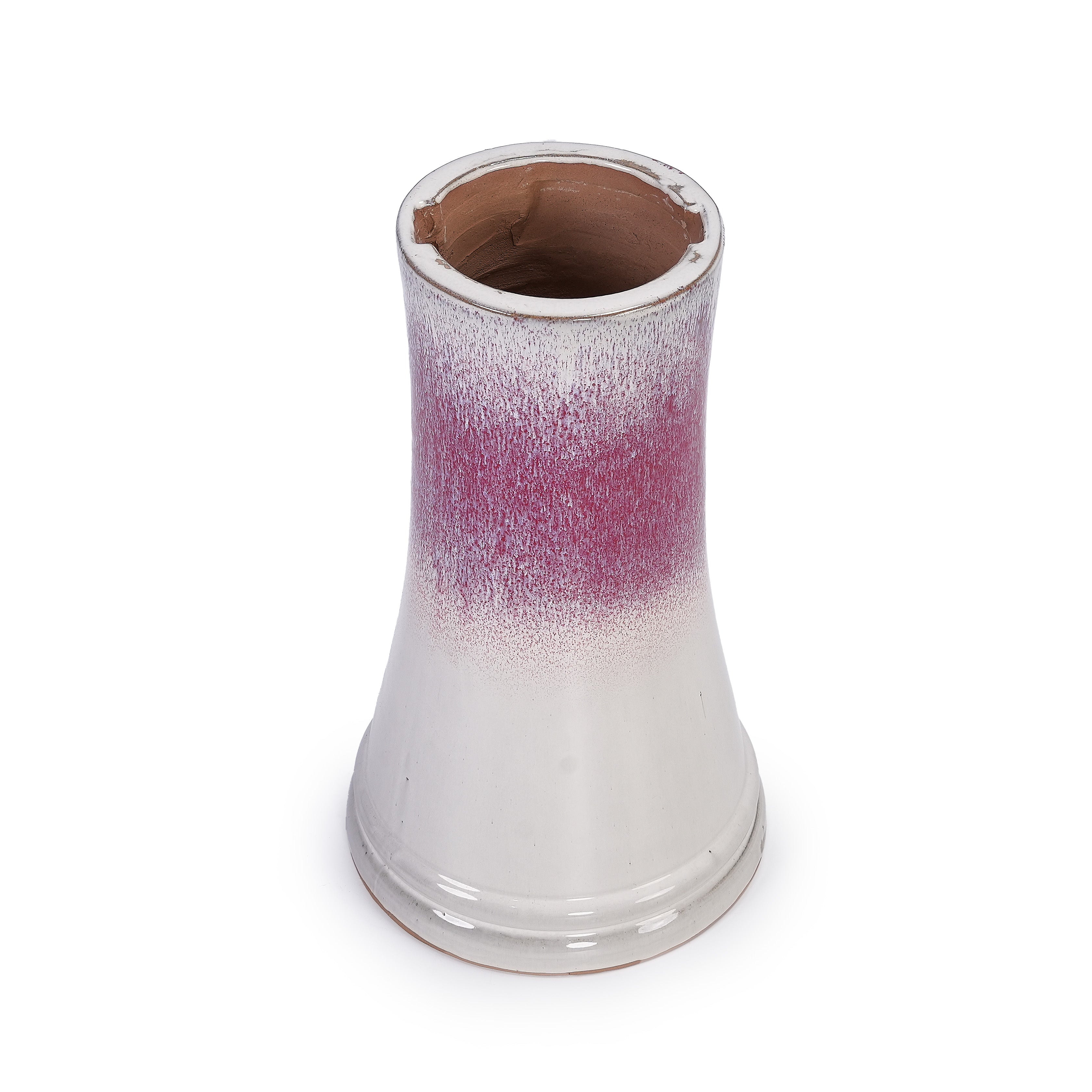 Handmade glazed ceramic bird bath, 17" concentric ripple embossed tray & 18" pedestal base, white to rose ombre gradient glaze outdoor bird feeder for yard, lawn, patio & backyard