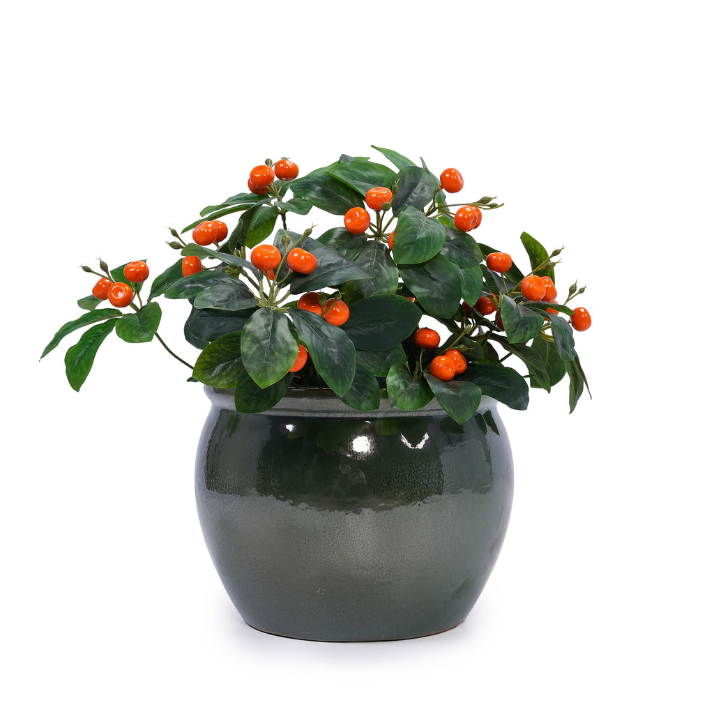 Handmade Rust-Red&Dark Green Ceramic Plant Pots Set of 3, 15/12/9 Inch Diameter,, Indoor & Outdoor Flower Pots for Tables, Couchside, Balcony & Garden, Breathable Clay with Drainage Hole