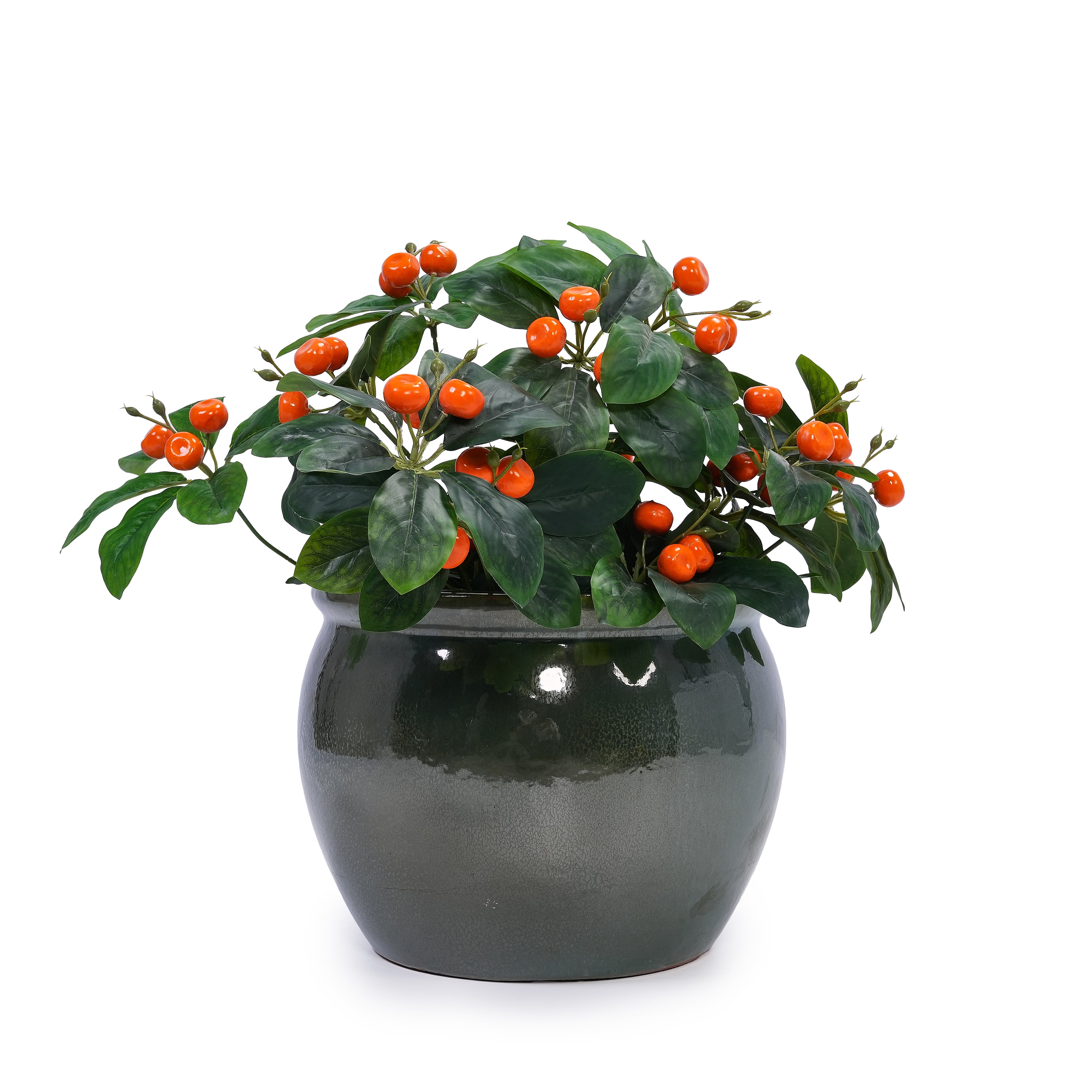 Handmade Rust-Red&Dark Green Ceramic Plant Pots Set of 3, 15/12/9 Inch Diameter,, Indoor & Outdoor Flower Pots for Tables, Couchside, Balcony & Garden, Breathable Clay with Drainage Hole