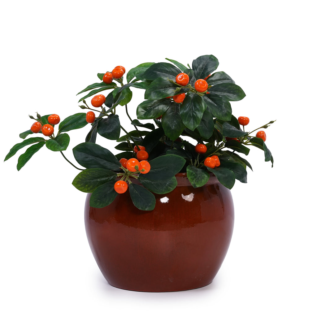 Handmade Rust-Red&Dark Green Ceramic Plant Pots Set of 3, 15/12/9 Inch Diameter,, Indoor & Outdoor Flower Pots for Tables, Couchside, Balcony & Garden, Breathable Clay with Drainage Hole