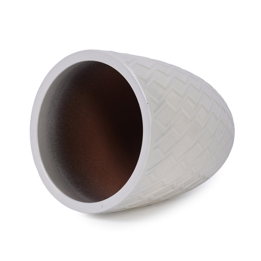 Handmade Ceramic Planter Pot, 17 Inch Diameter, 1 Piece, Cream White with Diamond Pattern, for Monstera Deliciosa and Fiddle Leaf Fig, Indoor/Outdoor Doorway Use, Breathable Clay