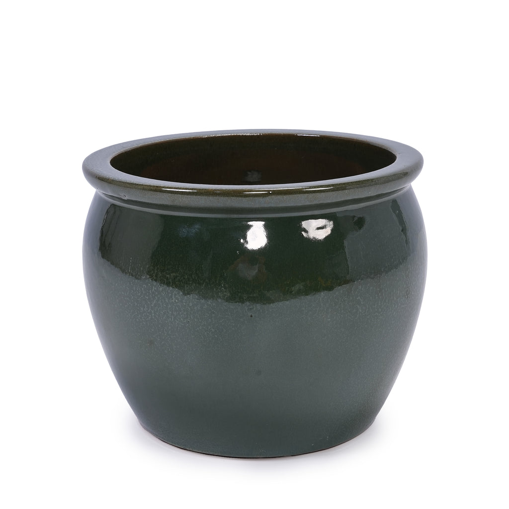 Handmade Rust-Red&Dark Green Ceramic Plant Pots Set of 3, 15/12/9 Inch Diameter,, Indoor & Outdoor Flower Pots for Tables, Couchside, Balcony & Garden, Breathable Clay with Drainage Hole