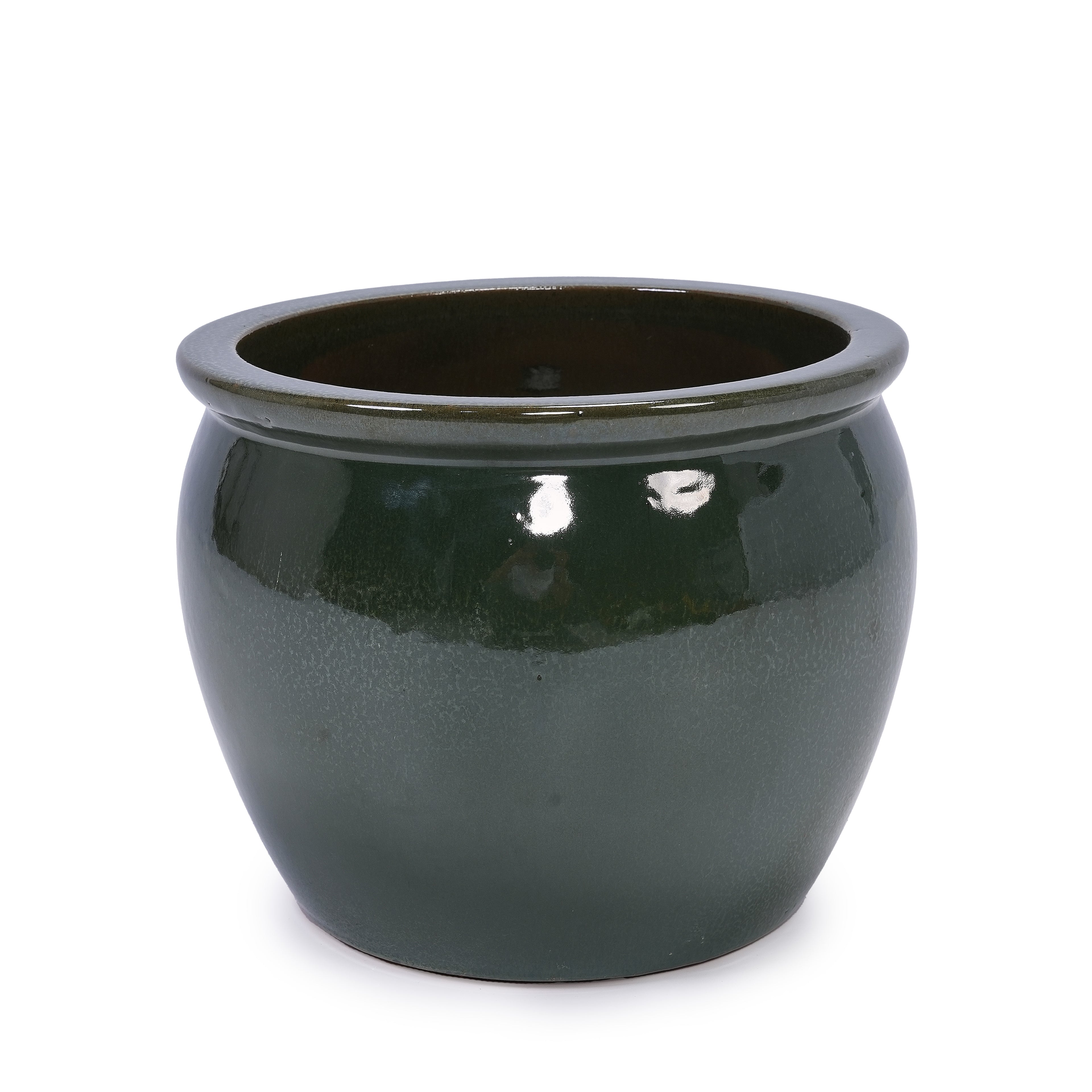 Handmade Rust-Red&Dark Green Ceramic Plant Pots Set of 3, 15/12/9 Inch Diameter,, Indoor & Outdoor Flower Pots for Tables, Couchside, Balcony & Garden, Breathable Clay with Drainage Hole