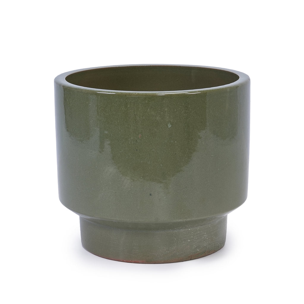 Handmade Solid Glaze Ceramic Planter Set of 3, 15/12/9 Inch Diameter, for Succulents & Flowers Outdoor Garden & Indoor Staircase Use, Breathable Porous Clay, Earthy Green