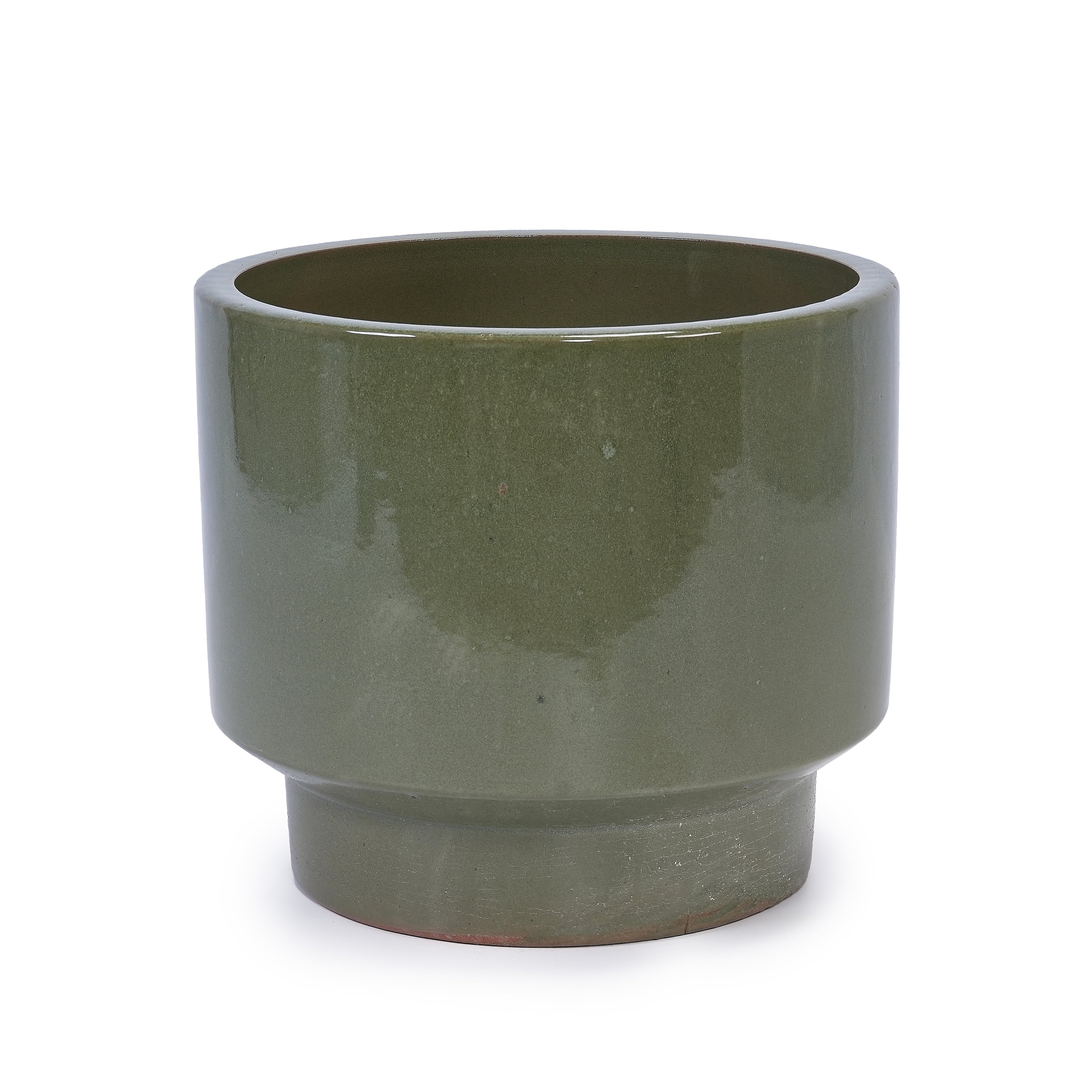 Handmade Solid Glaze Ceramic Planter Set of 3, 15/12/9 Inch Diameter, for Succulents & Flowers Outdoor Garden & Indoor Staircase Use, Breathable Porous Clay, Earthy Green