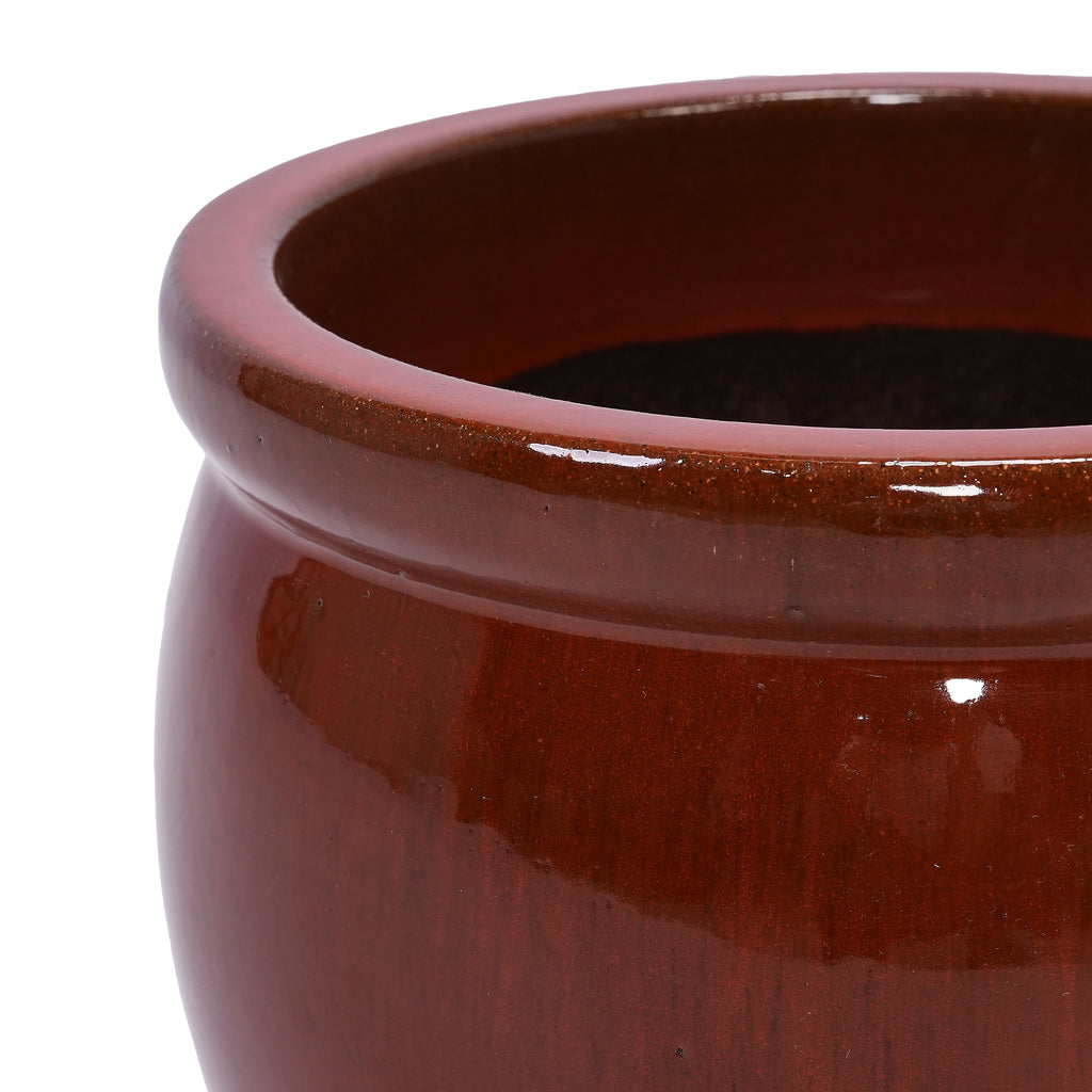 Handmade Rust-Red&Dark Green Ceramic Plant Pots Set of 3, 15/12/9 Inch Diameter,, Indoor & Outdoor Flower Pots for Tables, Couchside, Balcony & Garden, Breathable Clay with Drainage Hole