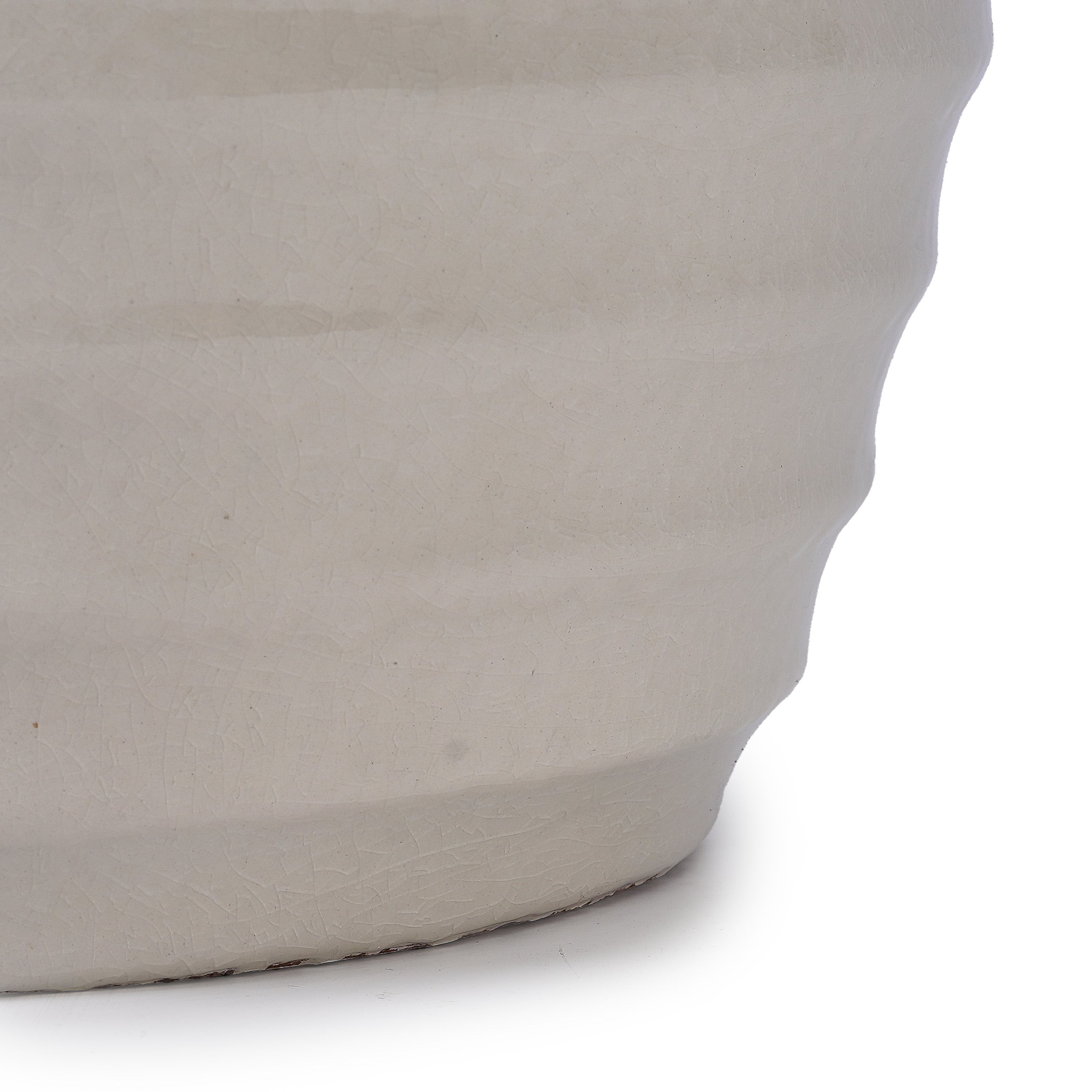 Handmade White Ceramic Planter, 17" Diameter, 1 Piece, Horizontal Ripple & Ice-Crack Pattern, for Monstera and Fiddle Leaf Fig, Indoor & Outdoor Doorway Use, Breathable Clay