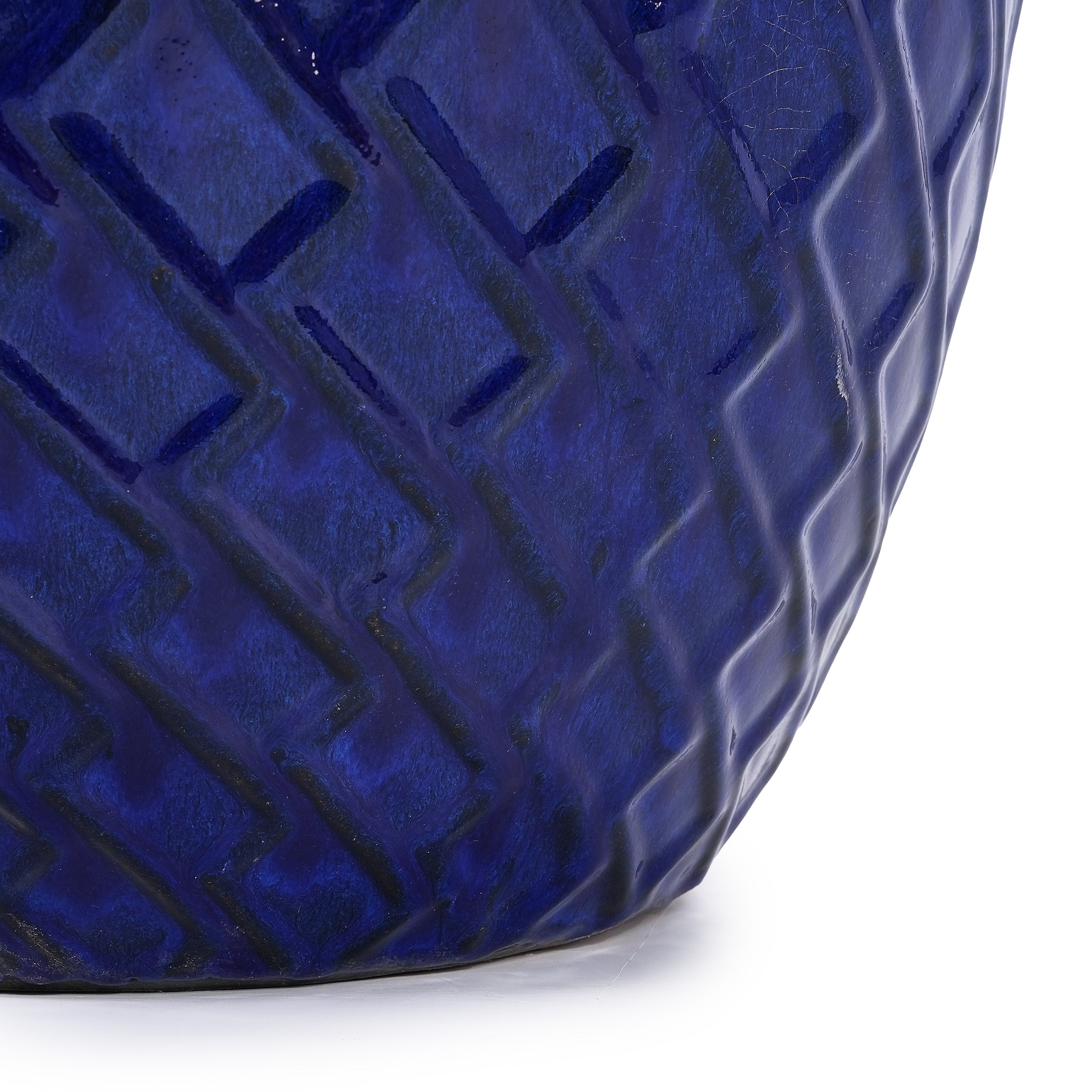 Handmade Ceramic Planter Pot, 17 Inch Diameter, 1 Piece, Sapphire Blue with Diamond Pattern, for Monstera Deliciosa and Fiddle Leaf Fig, Indoor/Outdoor Doorway Use, Breathable Clay