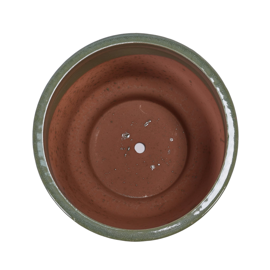 Handmade Solid Glaze Ceramic Planter Set of 3, 15/12/9 Inch Diameter, for Succulents & Flowers Outdoor Garden & Indoor Staircase Use, Breathable Porous Clay, Earthy Green