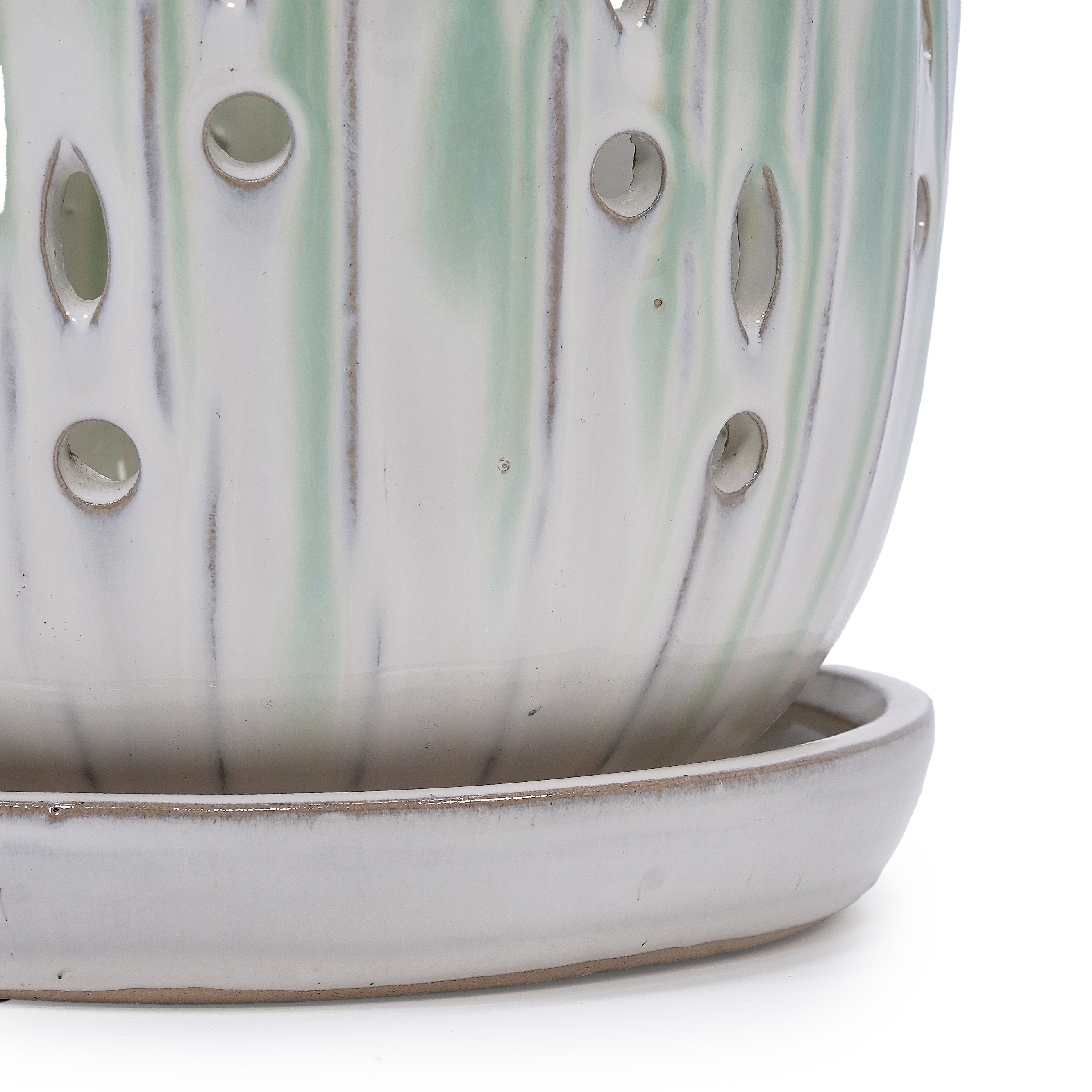 Handmade Green-White Gradient Ceramic Planter Set (7.48"×5.51" & 8.07"×6.1"), Indoor & Outdoor Flower Pots for Orchids, Succulents by Window, Breathable Holes & Lightweight